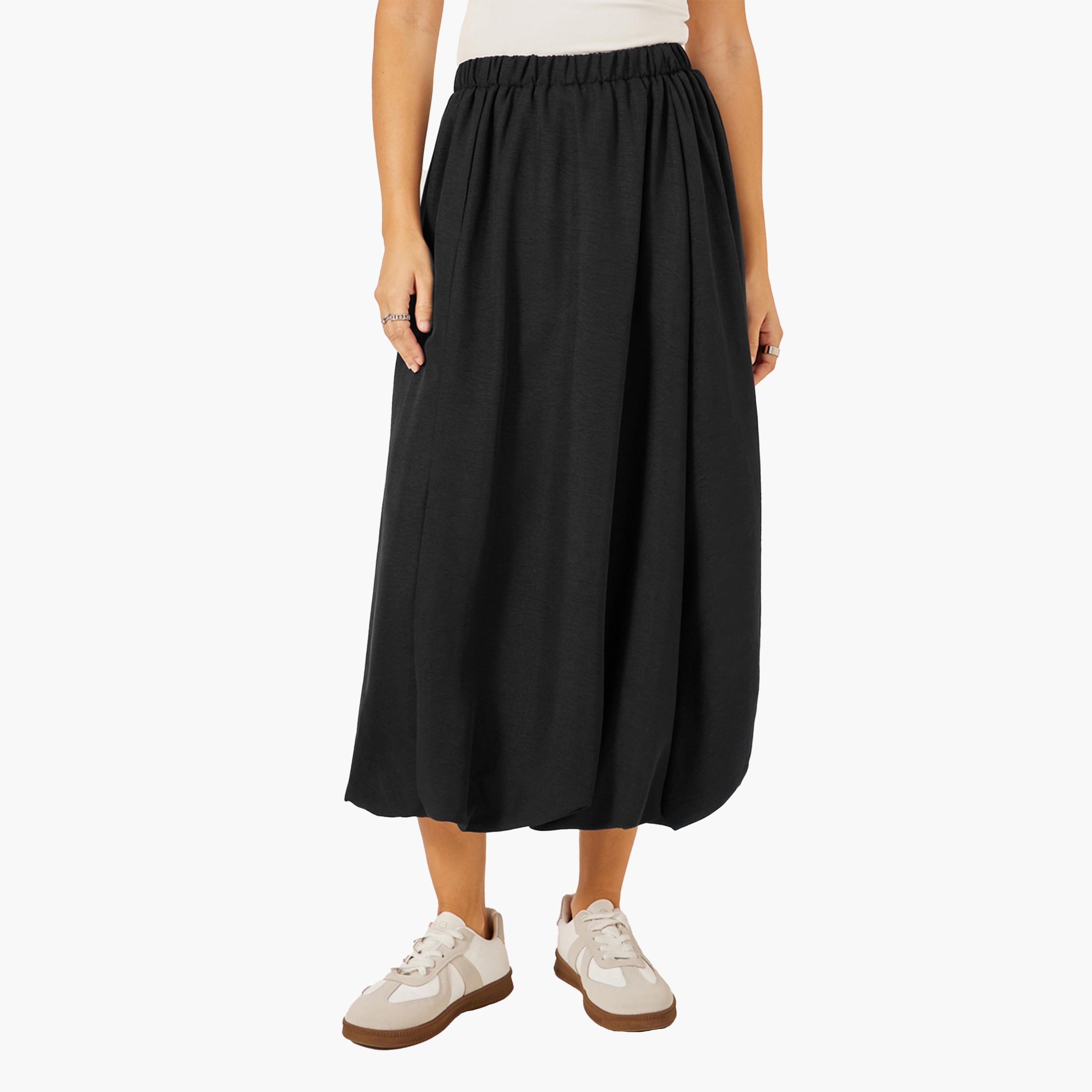 ستايلي - تنورة ميدي بالون سادة بحزام خصر مطاطي - وردي-women-clothing-bottoms-skirts-image-1