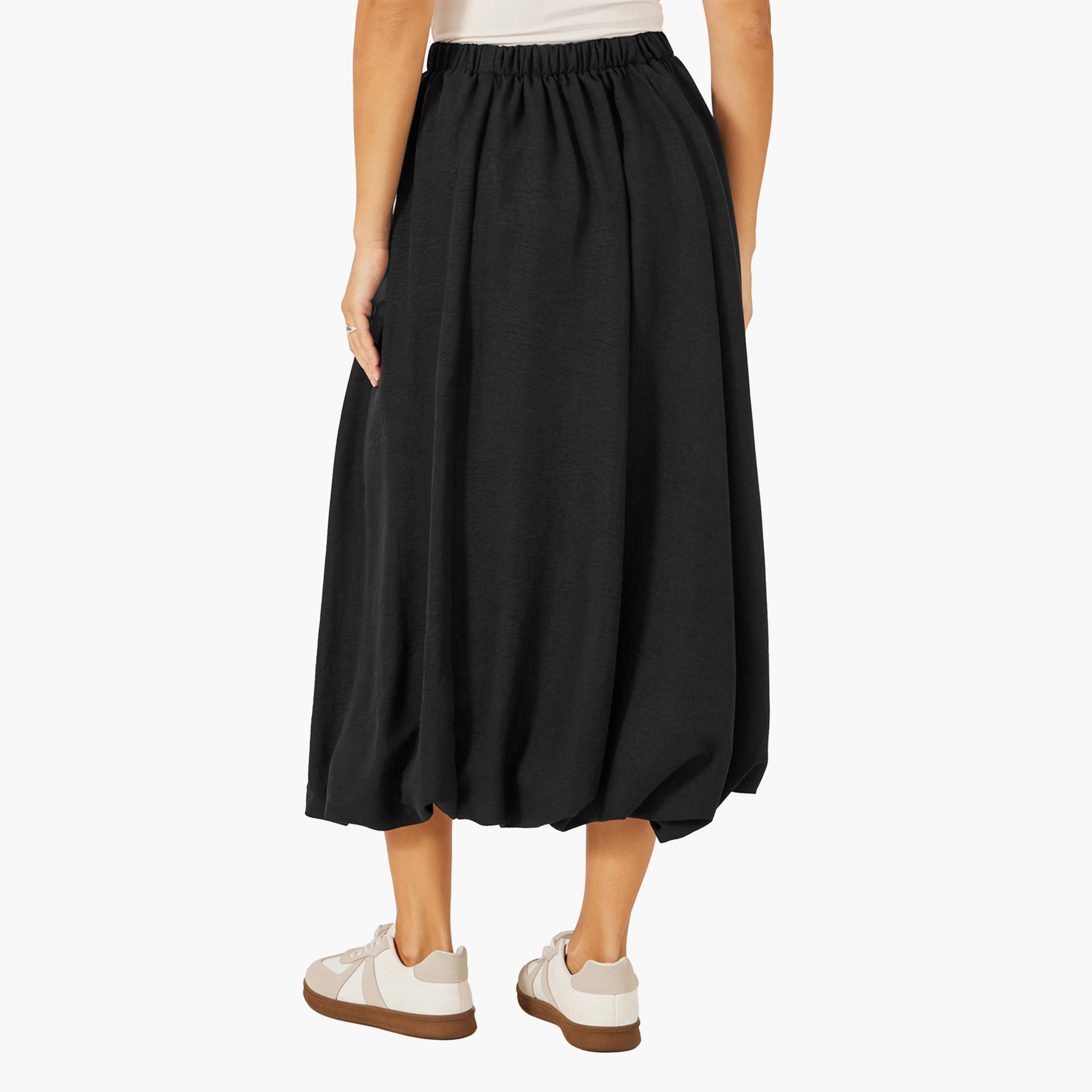 ستايلي - تنورة ميدي بالون سادة بحزام خصر مطاطي - وردي-women-clothing-bottoms-skirts-image-4