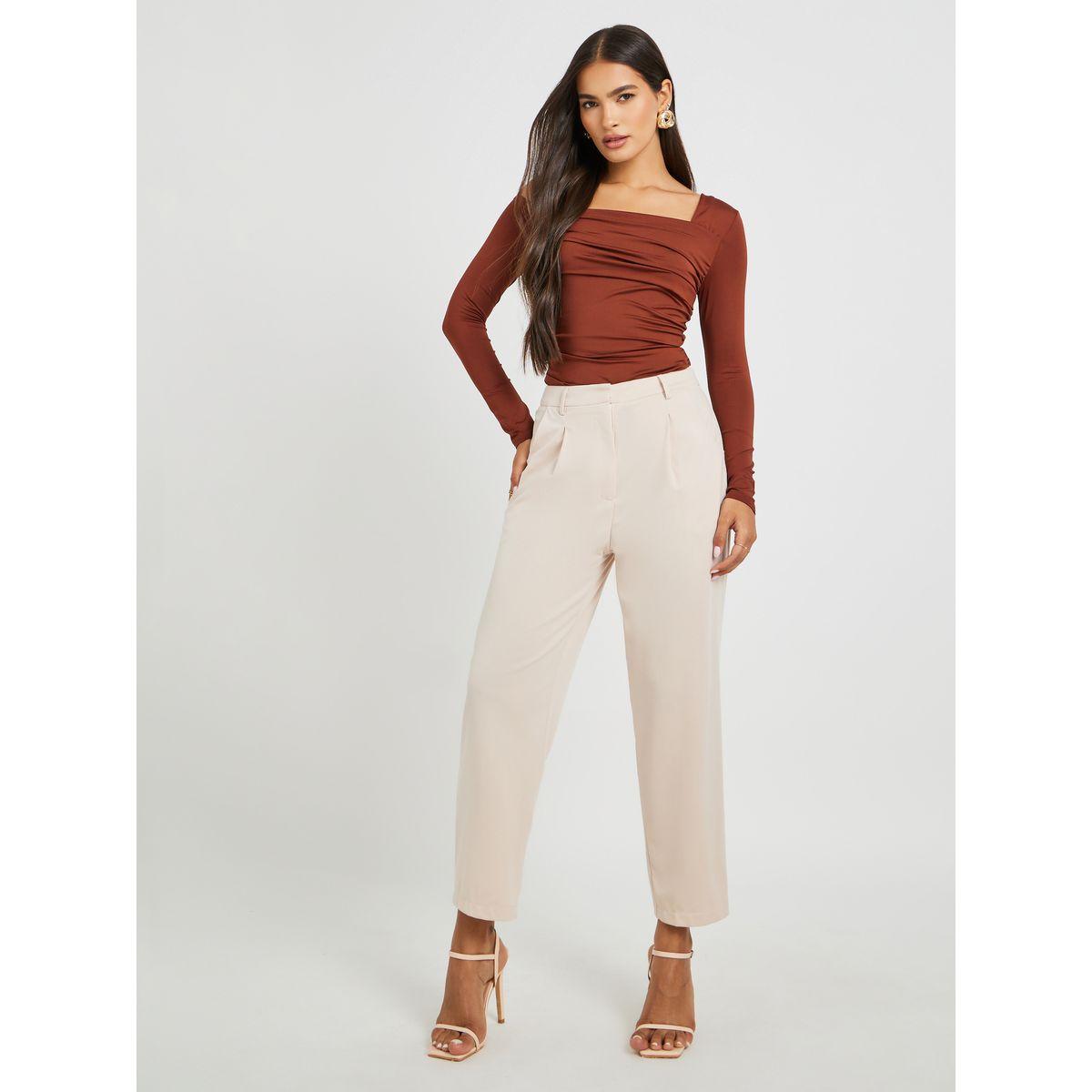 Styli Solid Pleated Tapered Fit Trousers with Belt Loops-women-clothing-bottoms-trousers-image-1
