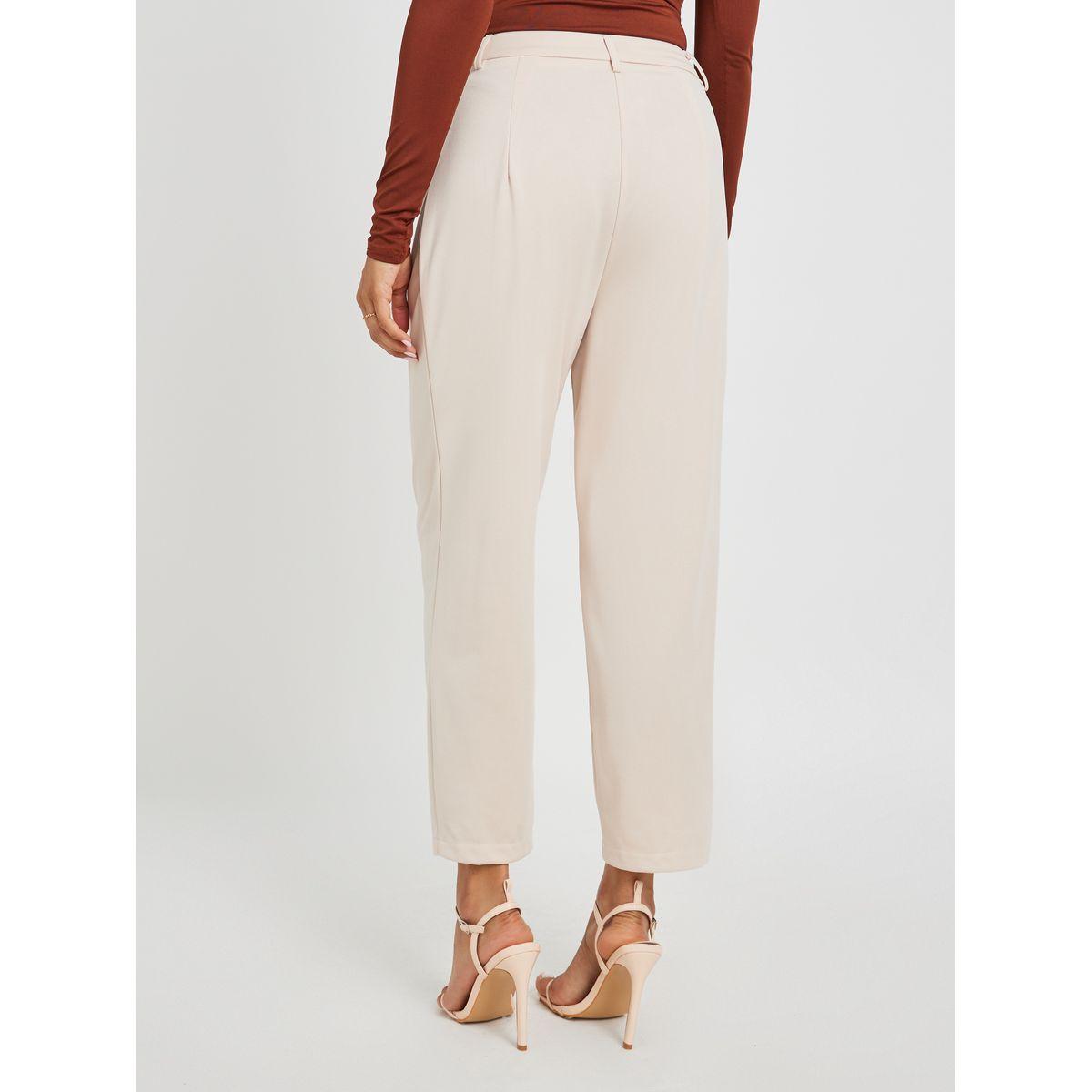 Styli Solid Pleated Tapered Fit Trousers with Belt Loops-women-clothing-bottoms-trousers-image-4