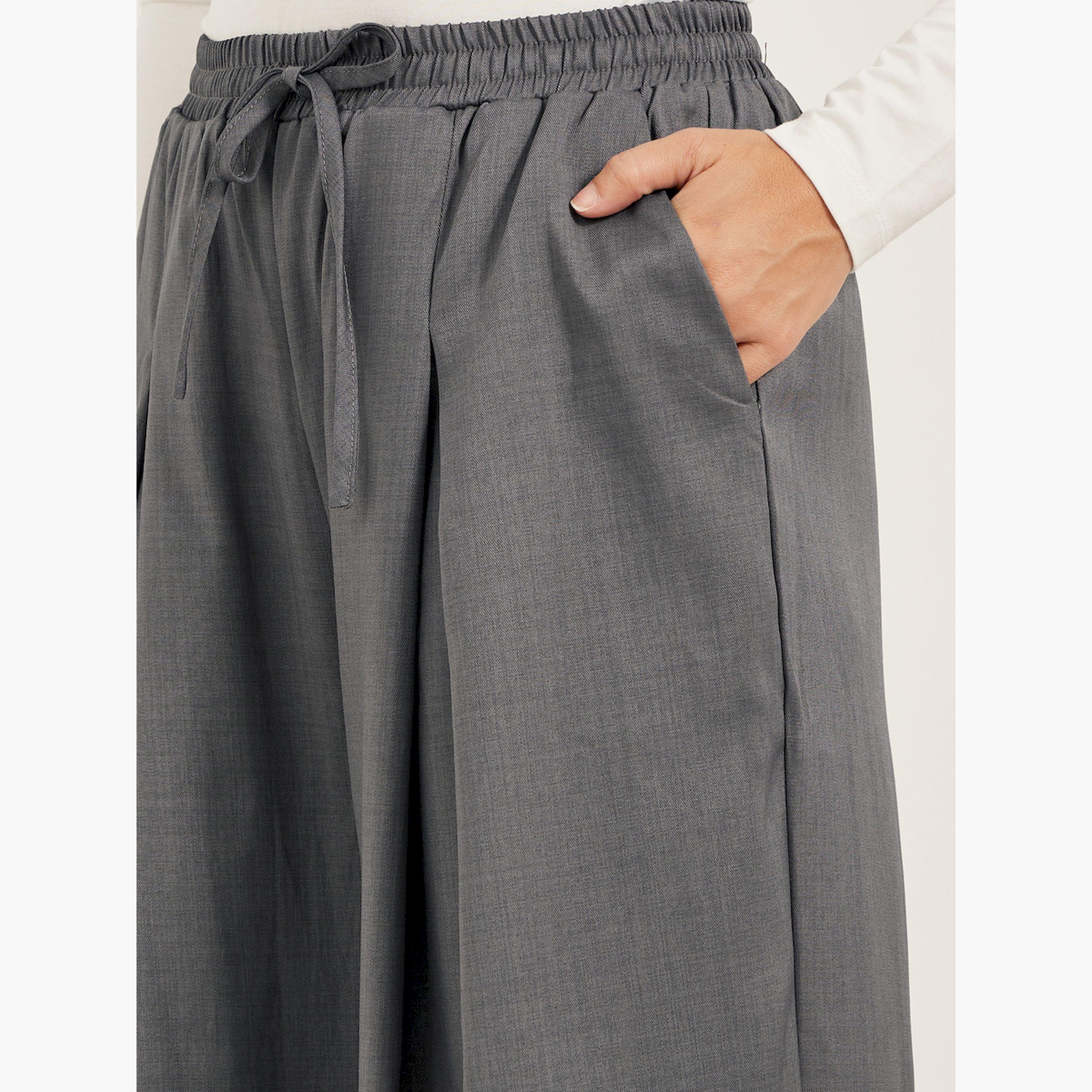 ستايلي -  بنطال ساق واسعة مطوي ومقلوب سادة-women-clothing-bottoms-trousers-image-3