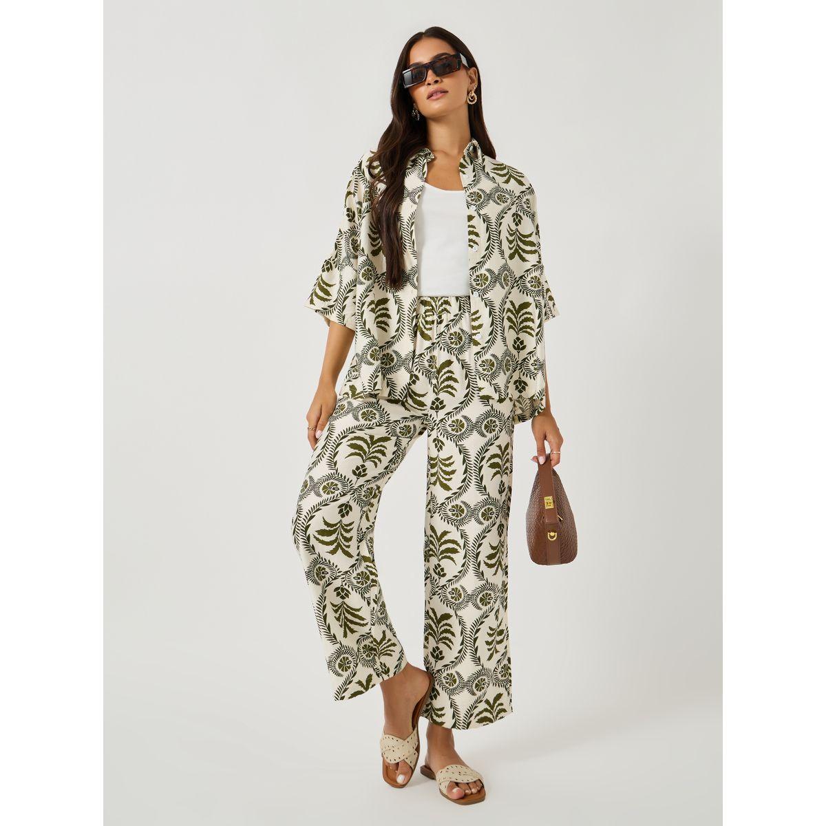 Styli All-Over Print Oversized Shirt and Wide Leg Pants Co-Ords-women-clothing-coordsets-image-1