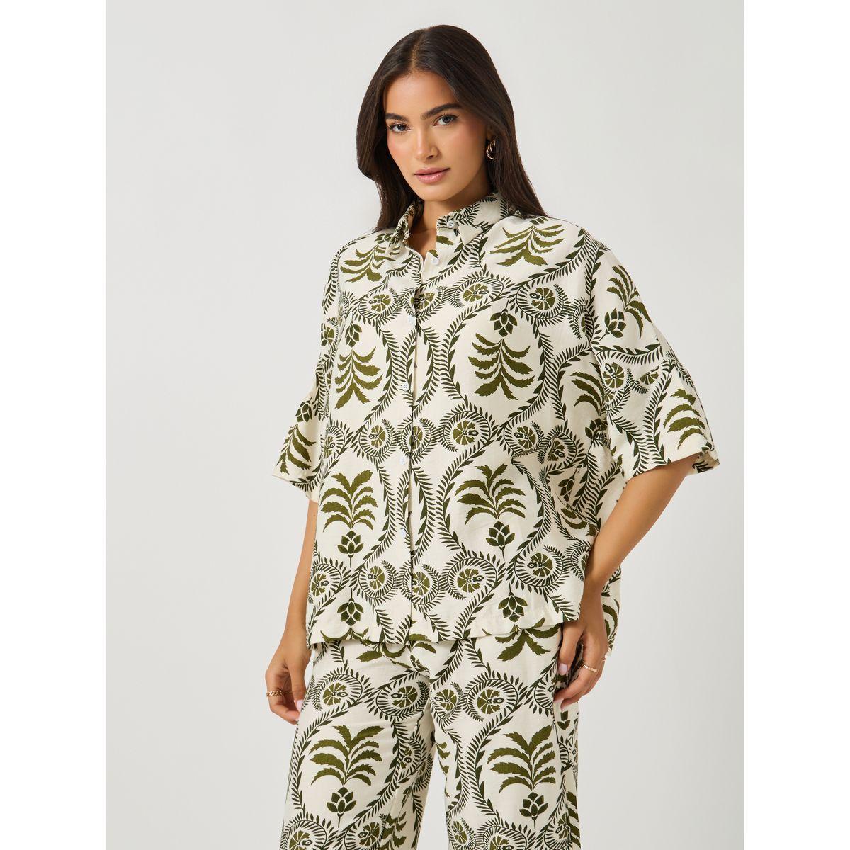 Styli All-Over Print Oversized Shirt and Wide Leg Pants Co-Ords-women-clothing-coordsets-image-2