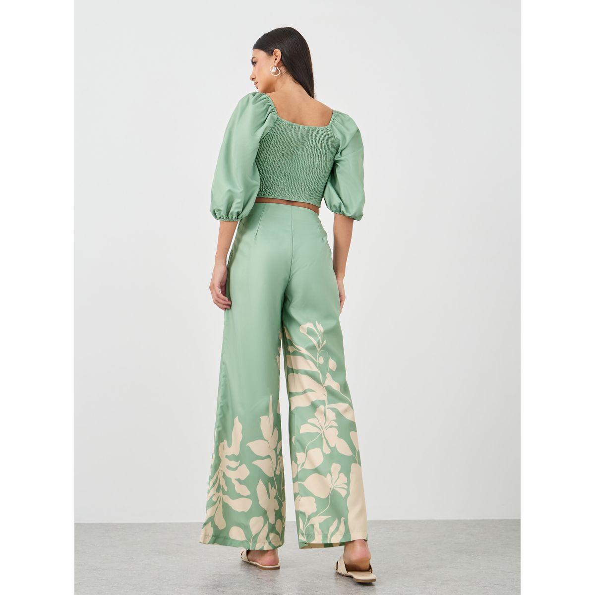 طقم منسق من بنطال وبلوزة كروب بأكمام بالون-women-clothing-coordsets-image-5