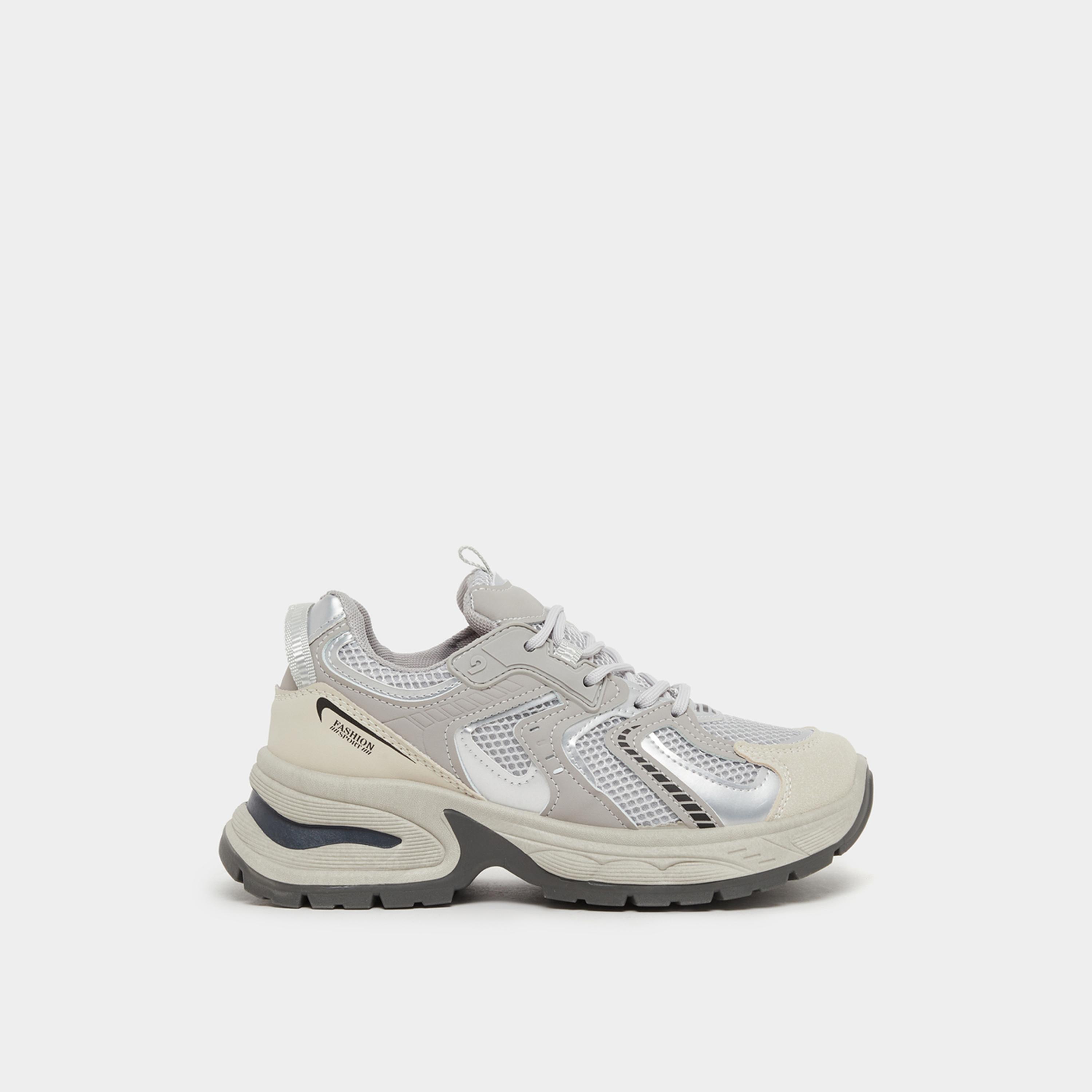 Styli Metallic Panel Chunky Sole Lace-Up Sneakers-women-shoes-sneakers-image-1