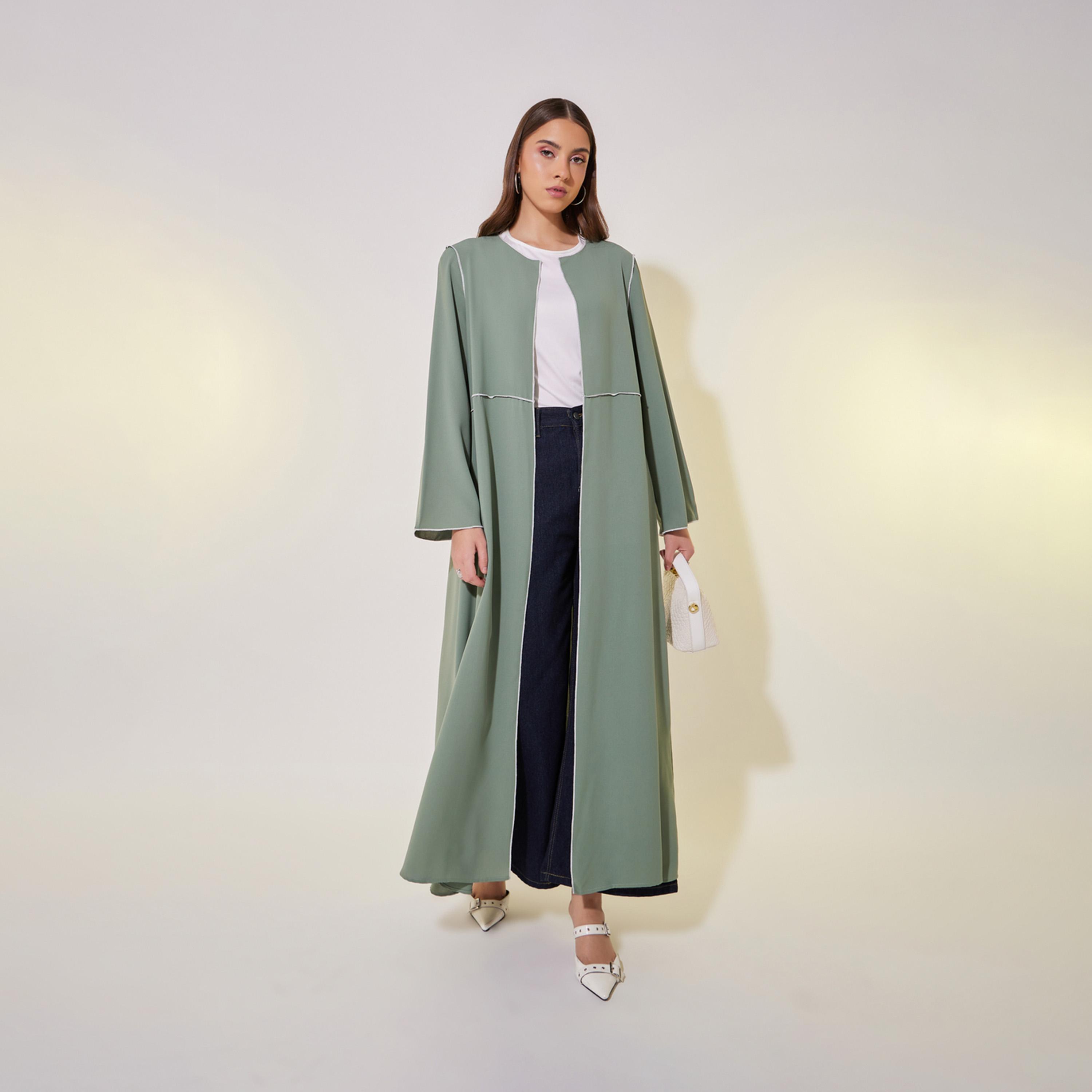 Styli Contrast Stitching Detail Regular Fit Abaya-women-arabicclothing-abayas-image-1