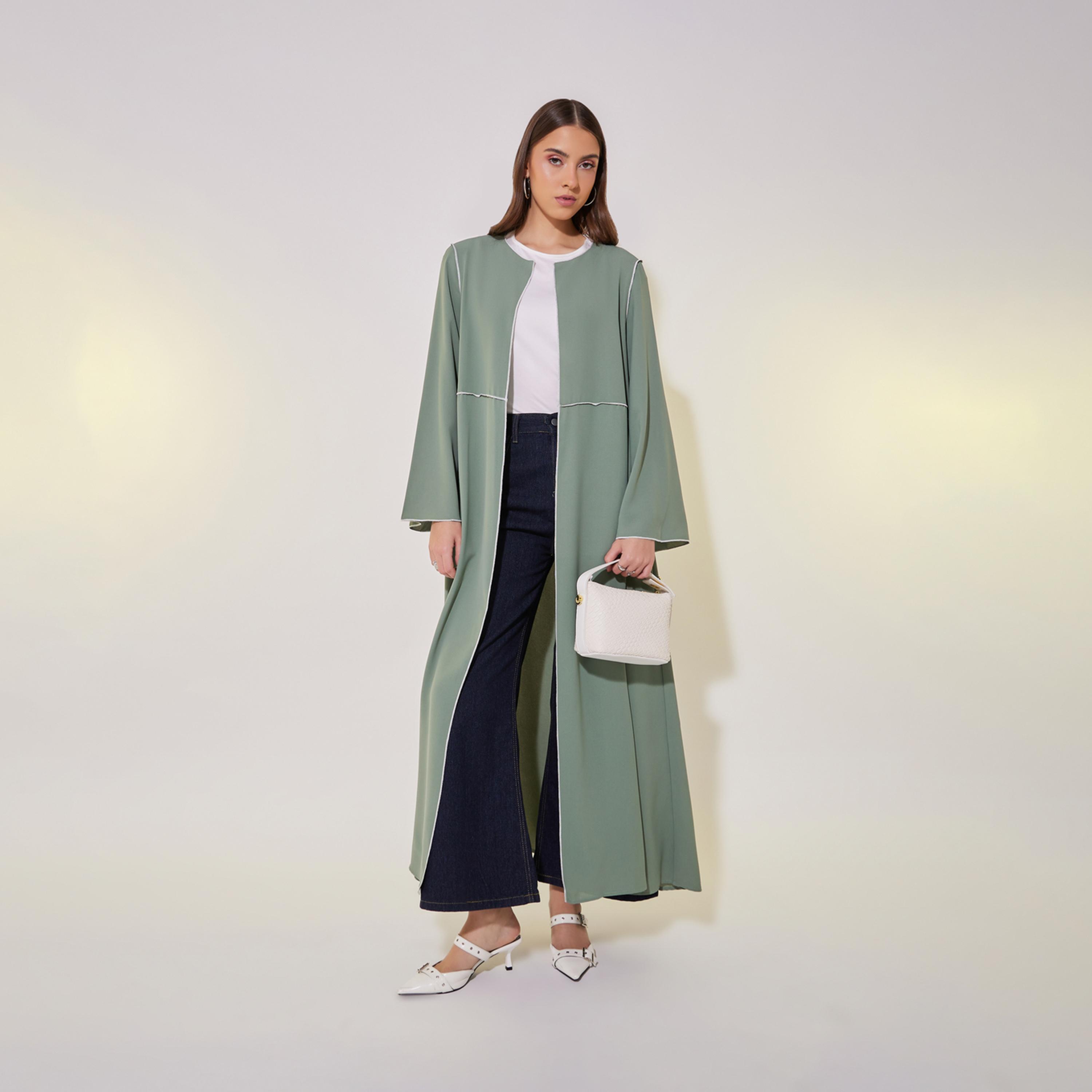 Styli Contrast Stitching Detail Regular Fit Abaya-women-arabicclothing-abayas-image-2