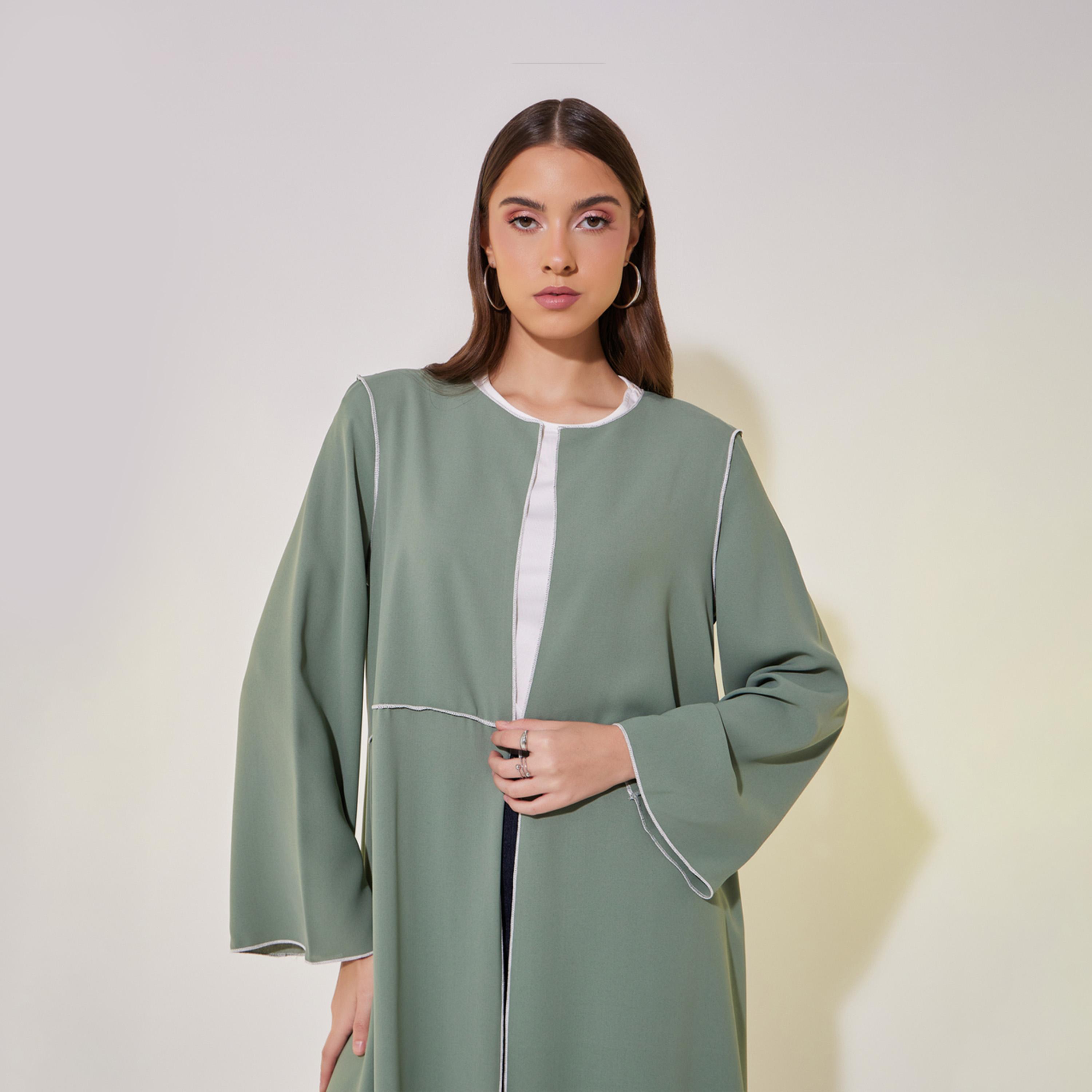 Styli Contrast Stitching Detail Regular Fit Abaya-women-arabicclothing-abayas-image-4