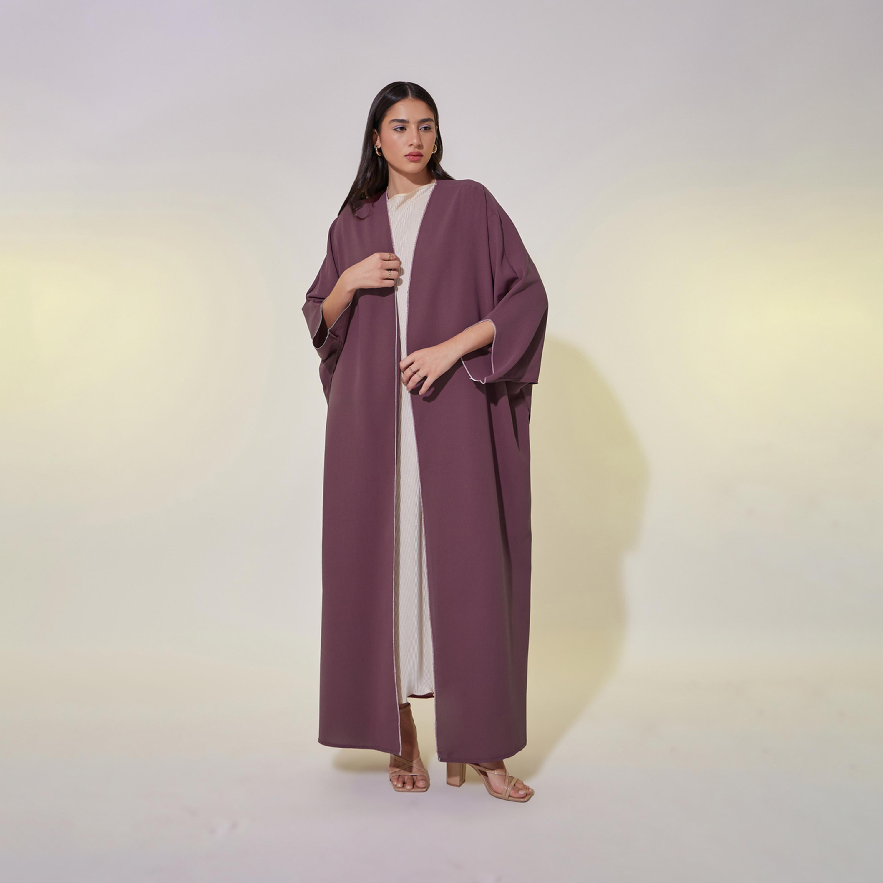 Styli Contrast Stitching Trims Batwing Sleeve Detail Abaya-women-arabicclothing-abayas-image-2