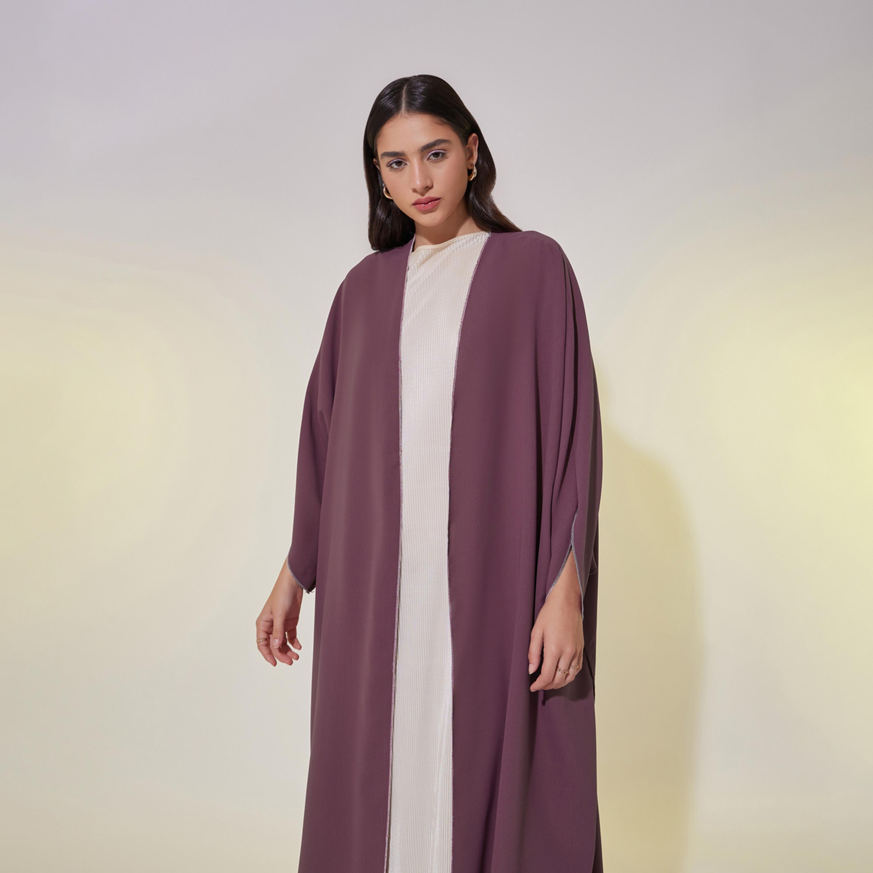 Styli Contrast Stitching Trims Batwing Sleeve Detail Abaya-women-arabicclothing-abayas-image-3