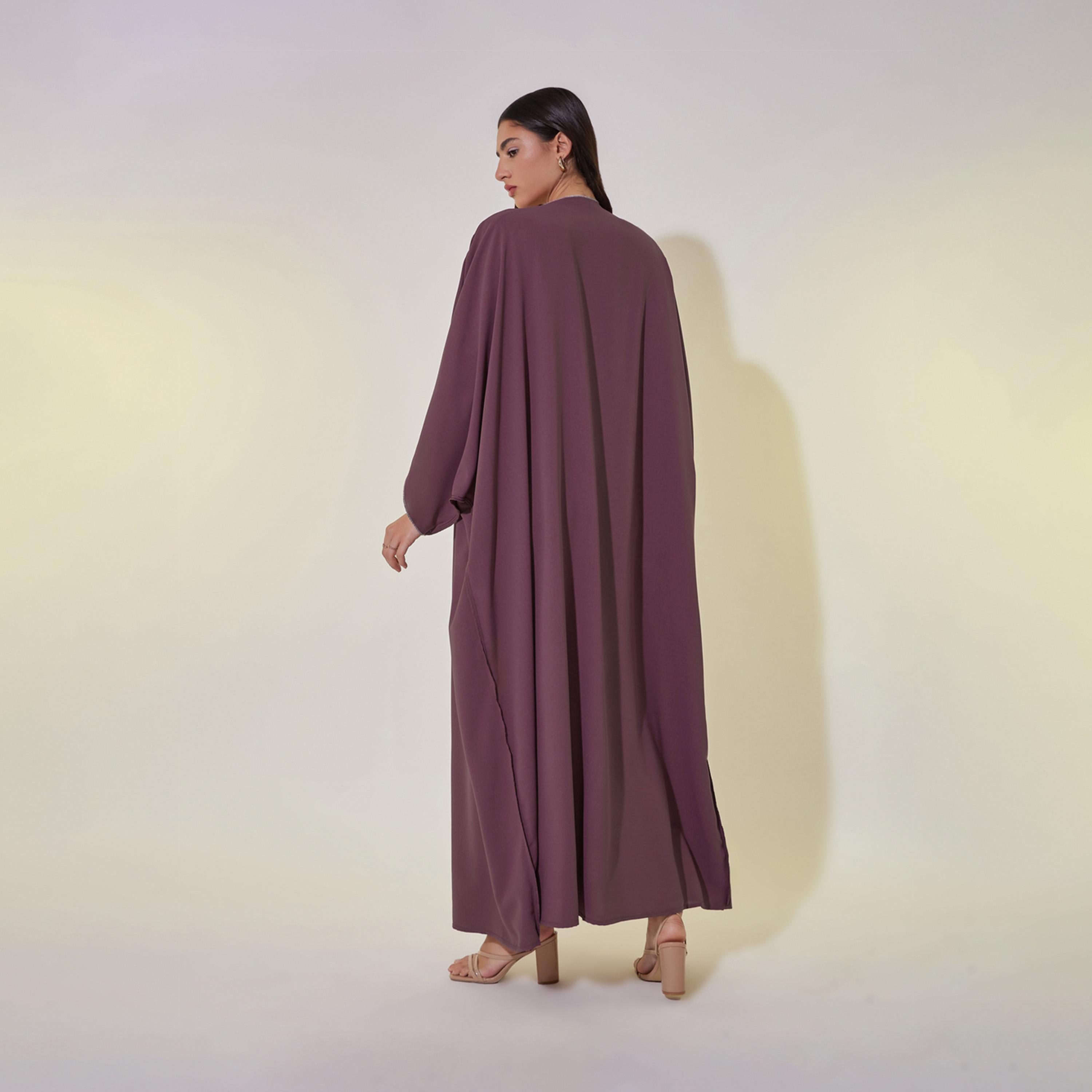 كيمونو طويل بأكمام وطواطية وتفاصيل مدروزة-women-arabicclothing-abayas-image-5