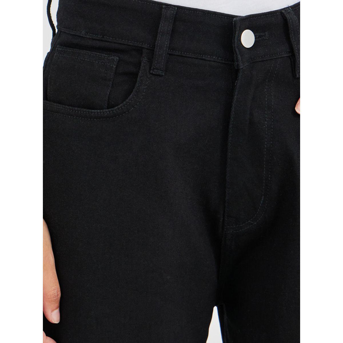 Styli Women Black Raw Edge Detail Wide Leg Jeans-women-clothing-bottoms-jeans-image-3