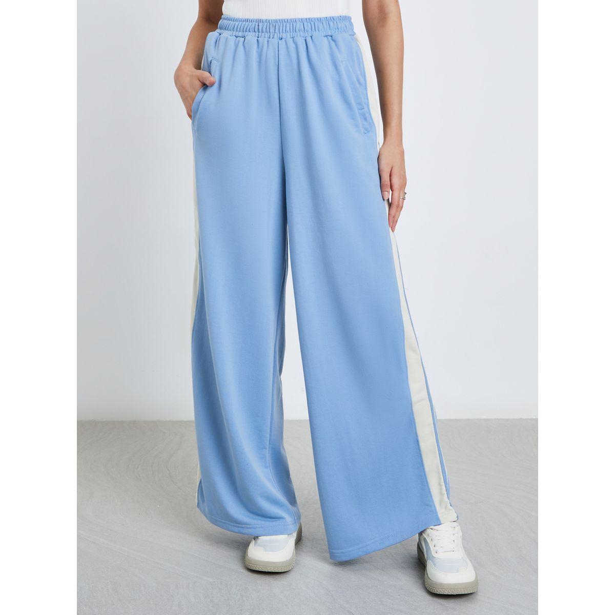 Styli Women Light Blue Contrast Side Seam Detail Joggers-women-clothing-bottoms-joggers-image-3