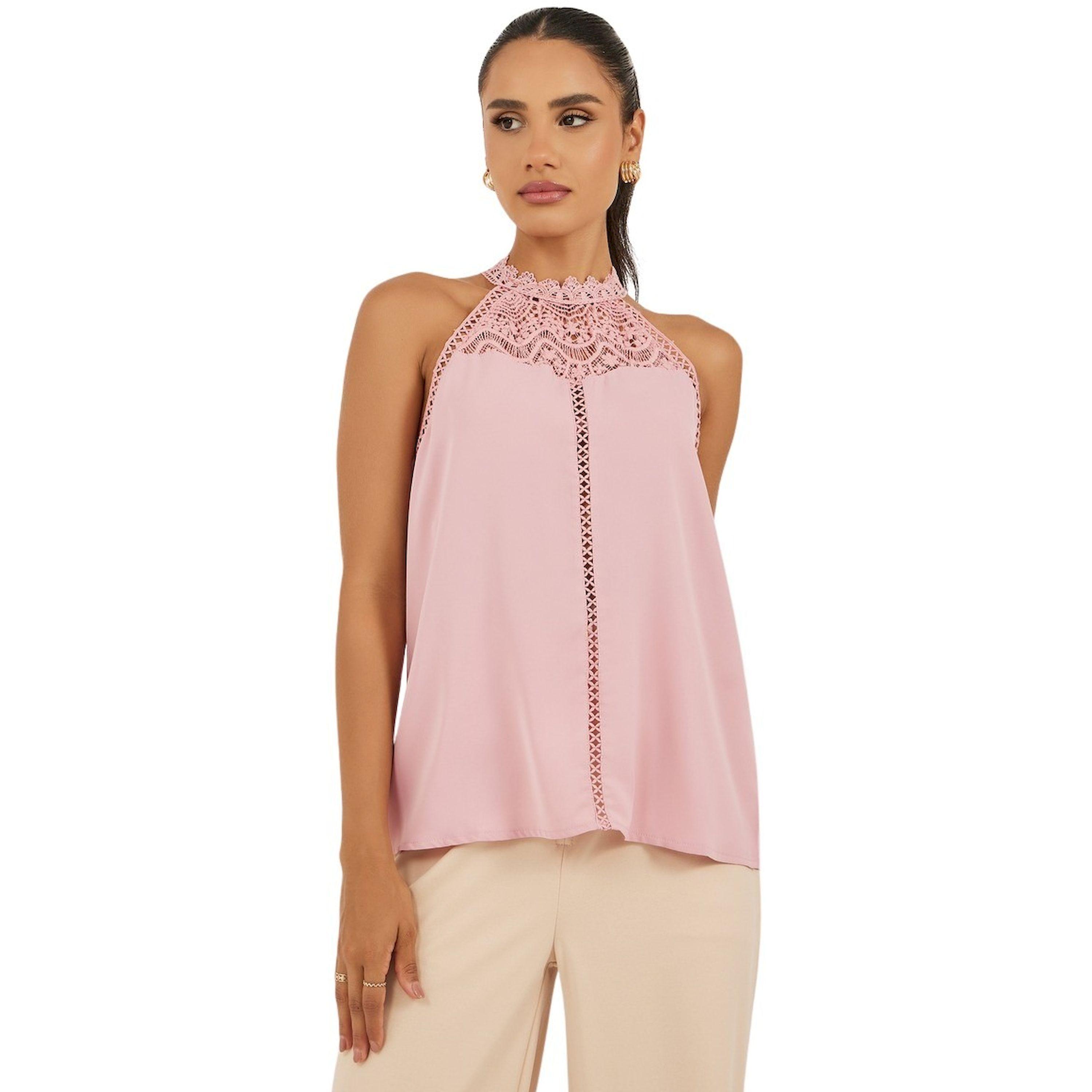 ستايلي - بلوزة عالية الرقبة بتفاصيل دانتيل-women-clothing-tshirts-image-2