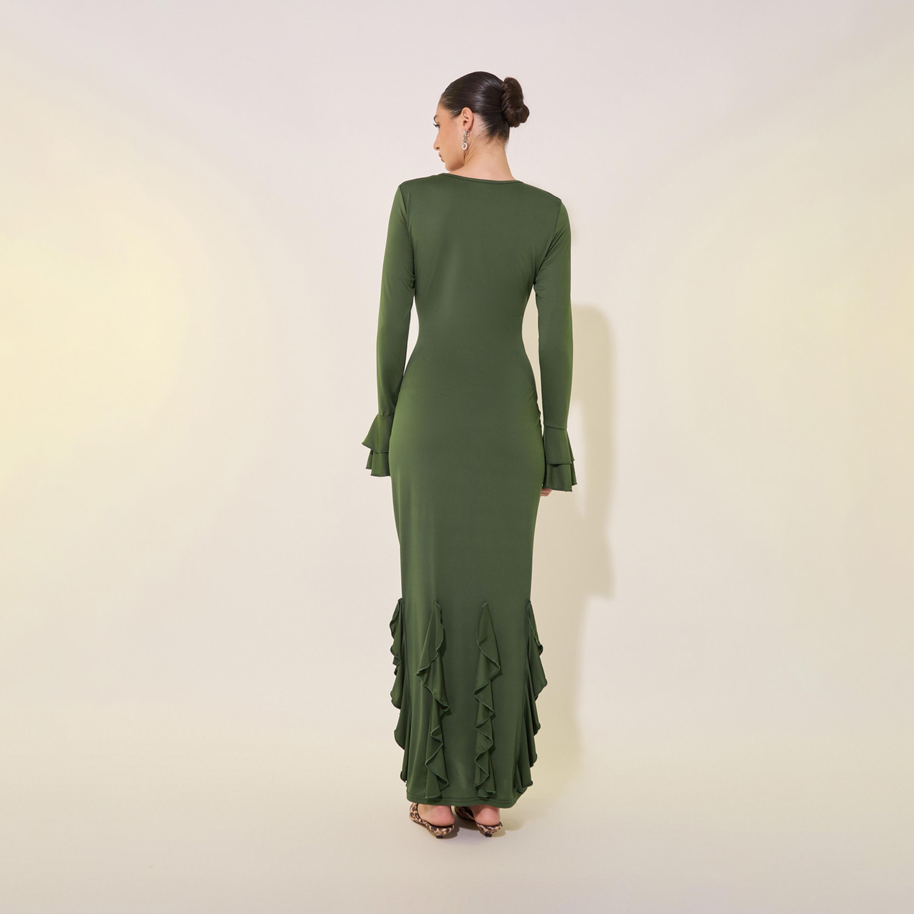 Take Two Solid Ruffle Detail Round Neck Maxi Dress-women-clothing-dresses-image-5
