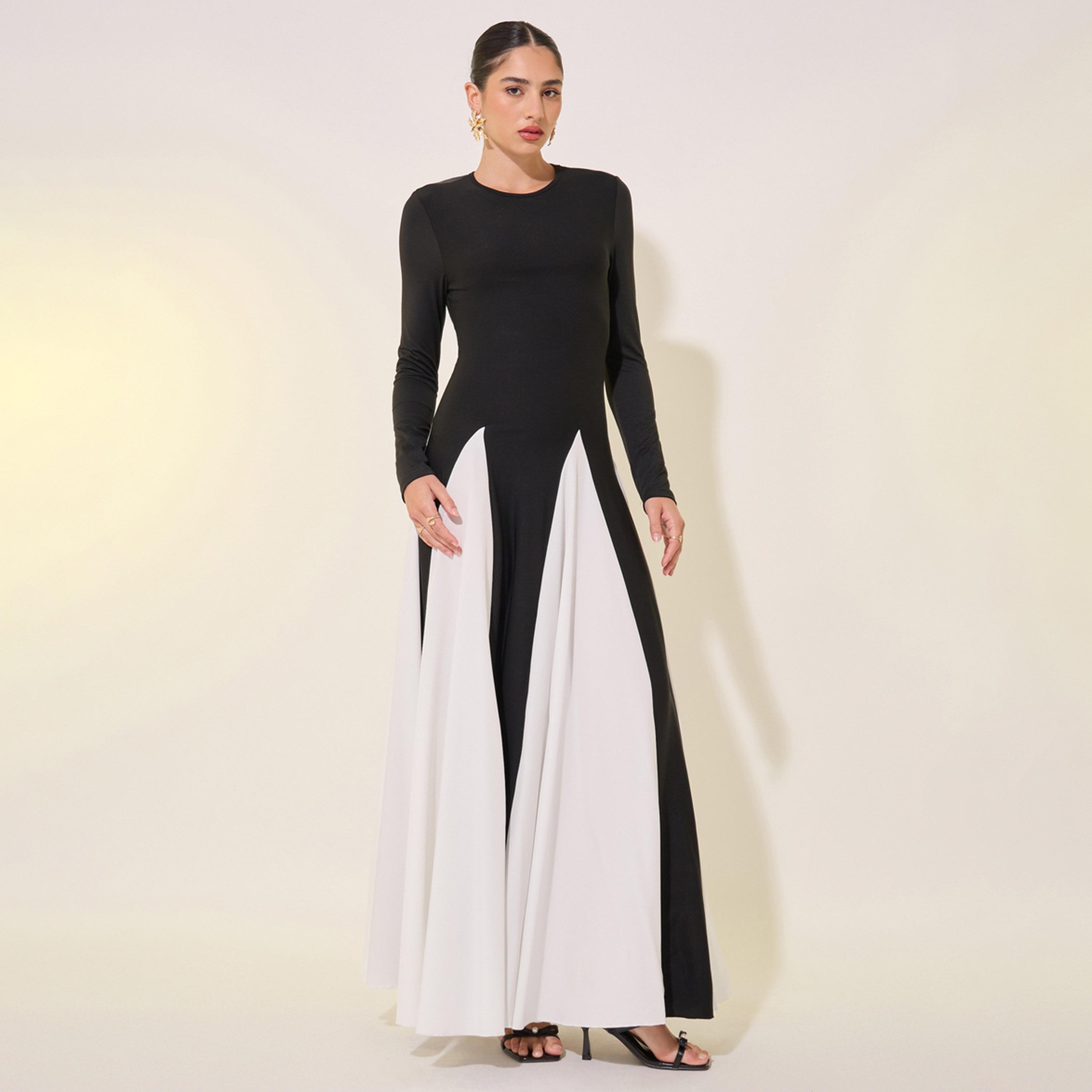 Take Two Contrast Pleated Round Neck Maxi Dress-women-clothing-dresses-image-2