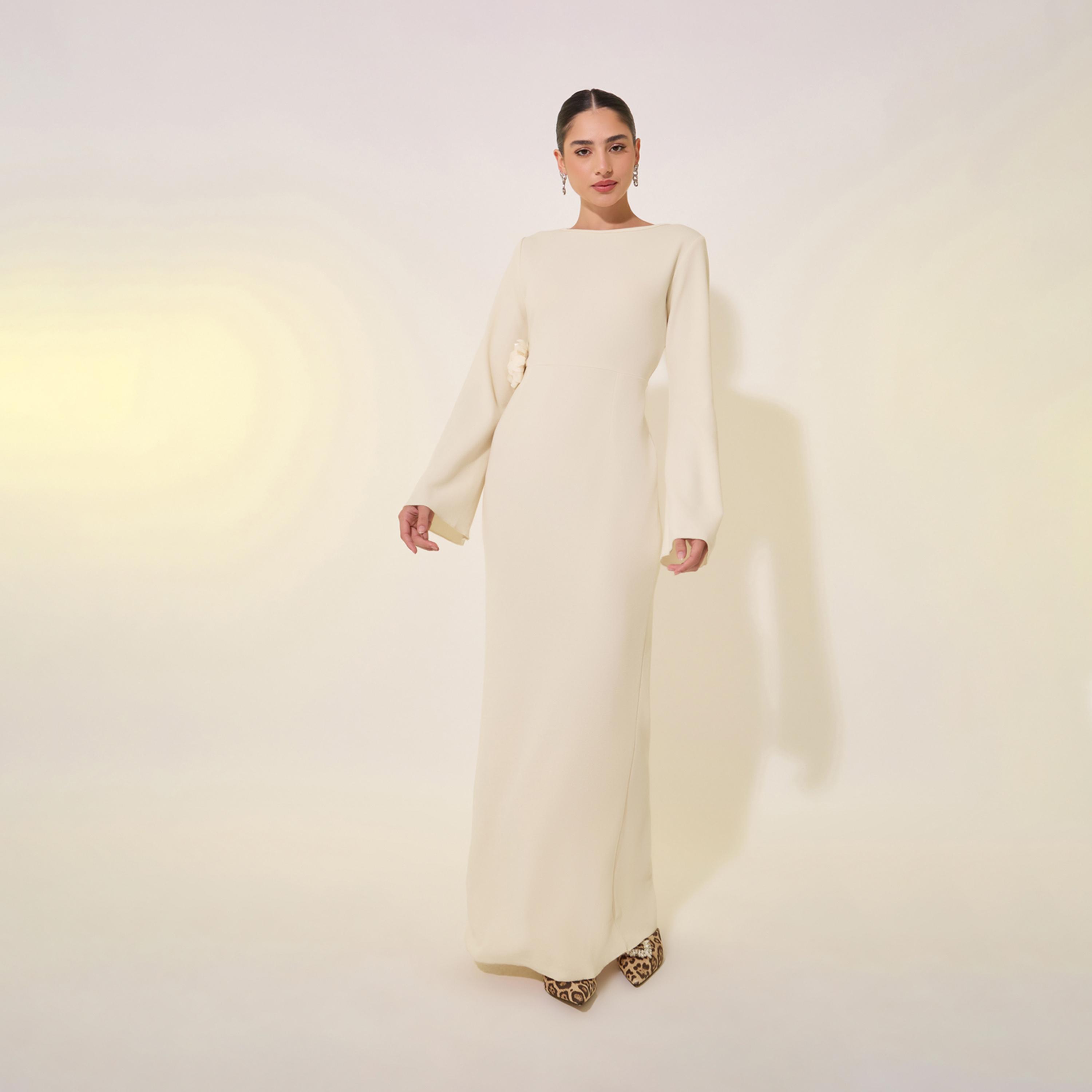 Take Two Textured Flower Corsage A-Line Maxi Dress-women-clothing-dresses-image-2