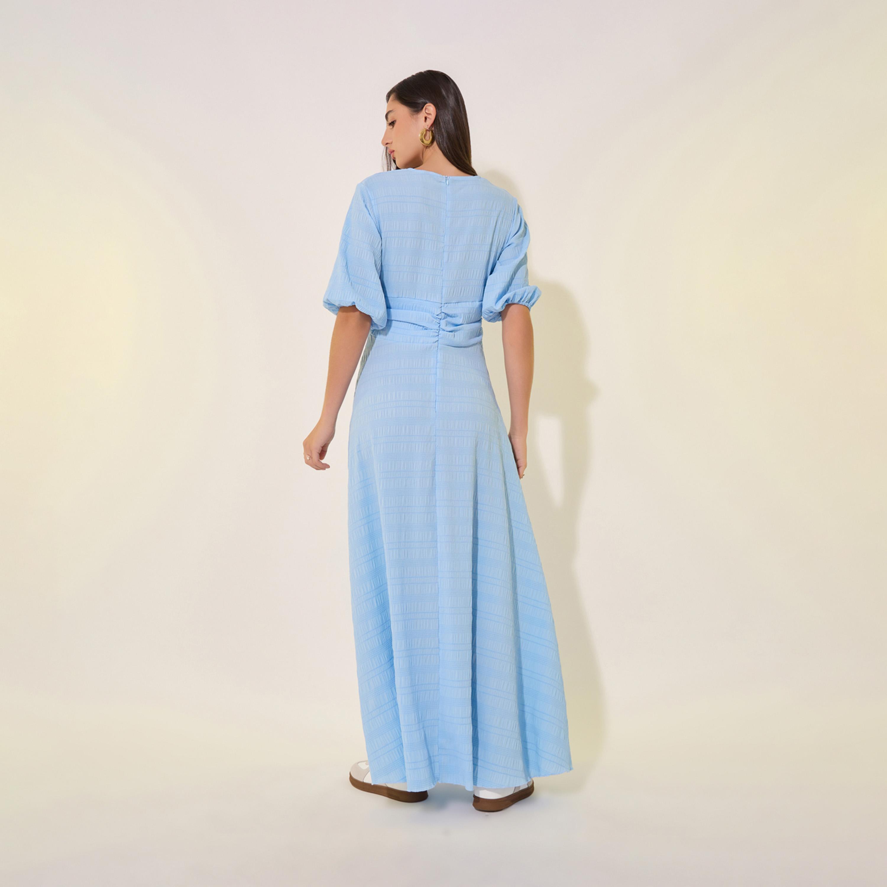 فستان طويل بتفاصيل بارزة الملمس مع أكمام منفوخة-women-clothing-dresses-image-5