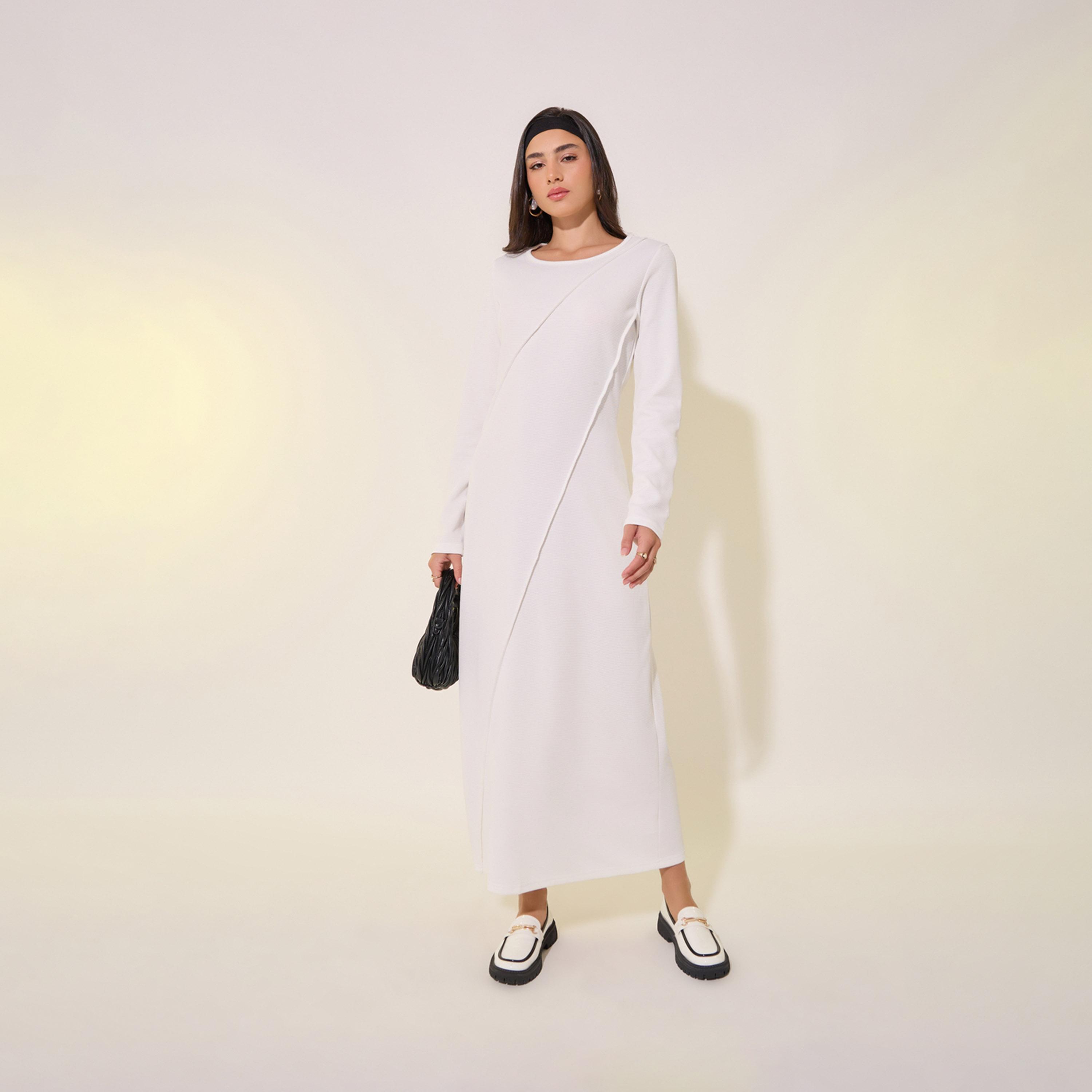 Take Two Texture Round Neck Midi Dress with Pintuck Detail-women-clothing-dresses-image-1