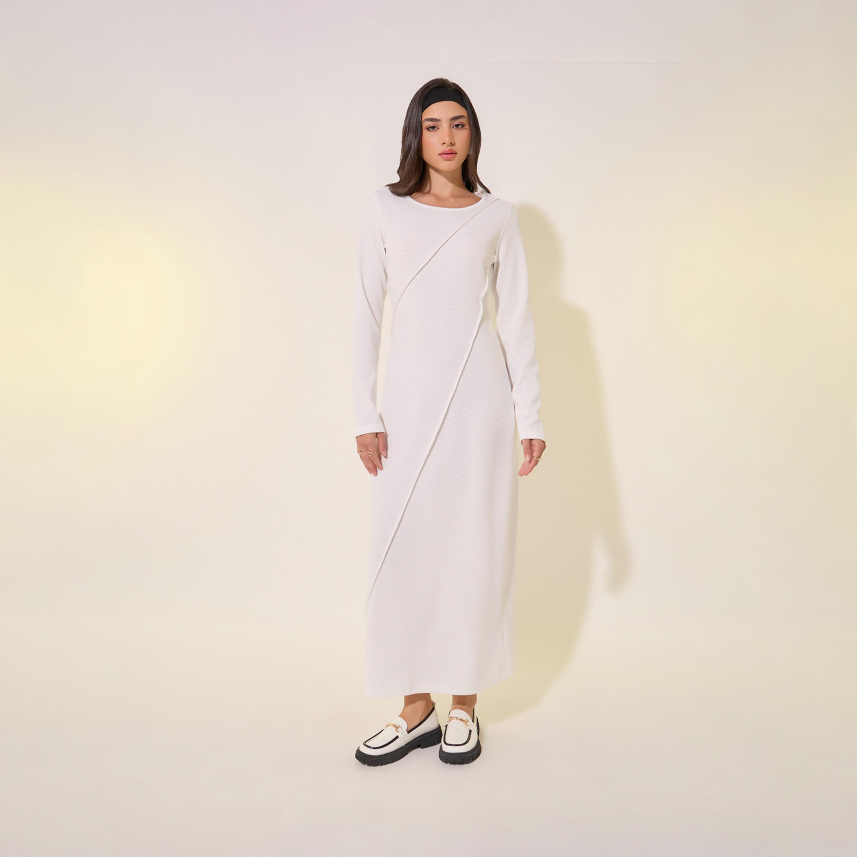 Take Two Texture Round Neck Midi Dress with Pintuck Detail-women-clothing-dresses-image-2