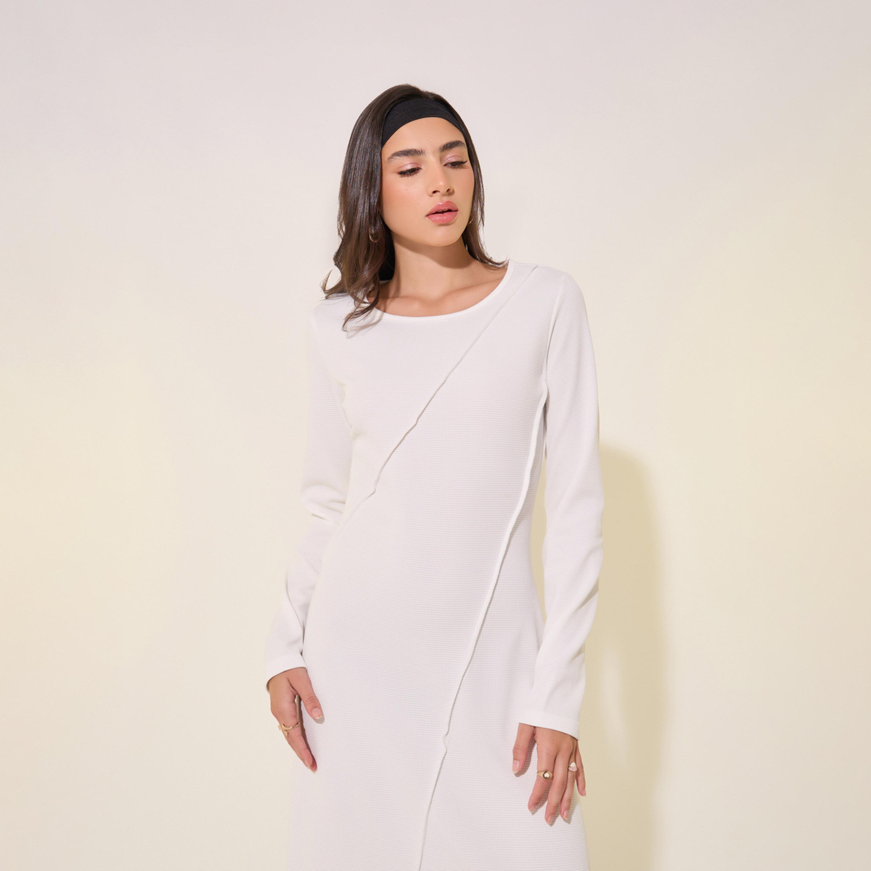 Take Two Texture Round Neck Midi Dress with Pintuck Detail-women-clothing-dresses-image-3