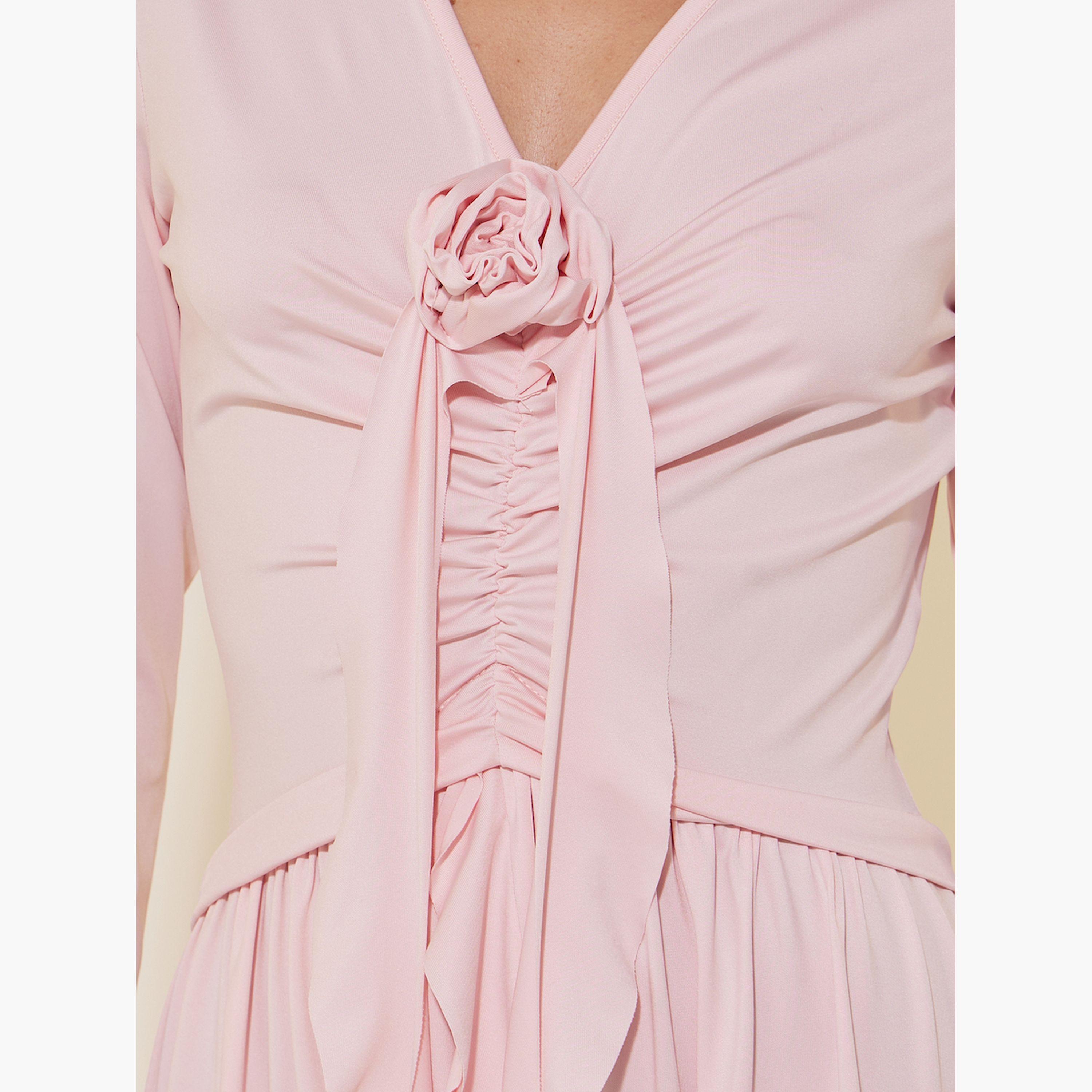 Take Two Solid Ruffled Hem V-Neck Maxi Dress-women-clothing-dresses-image-4