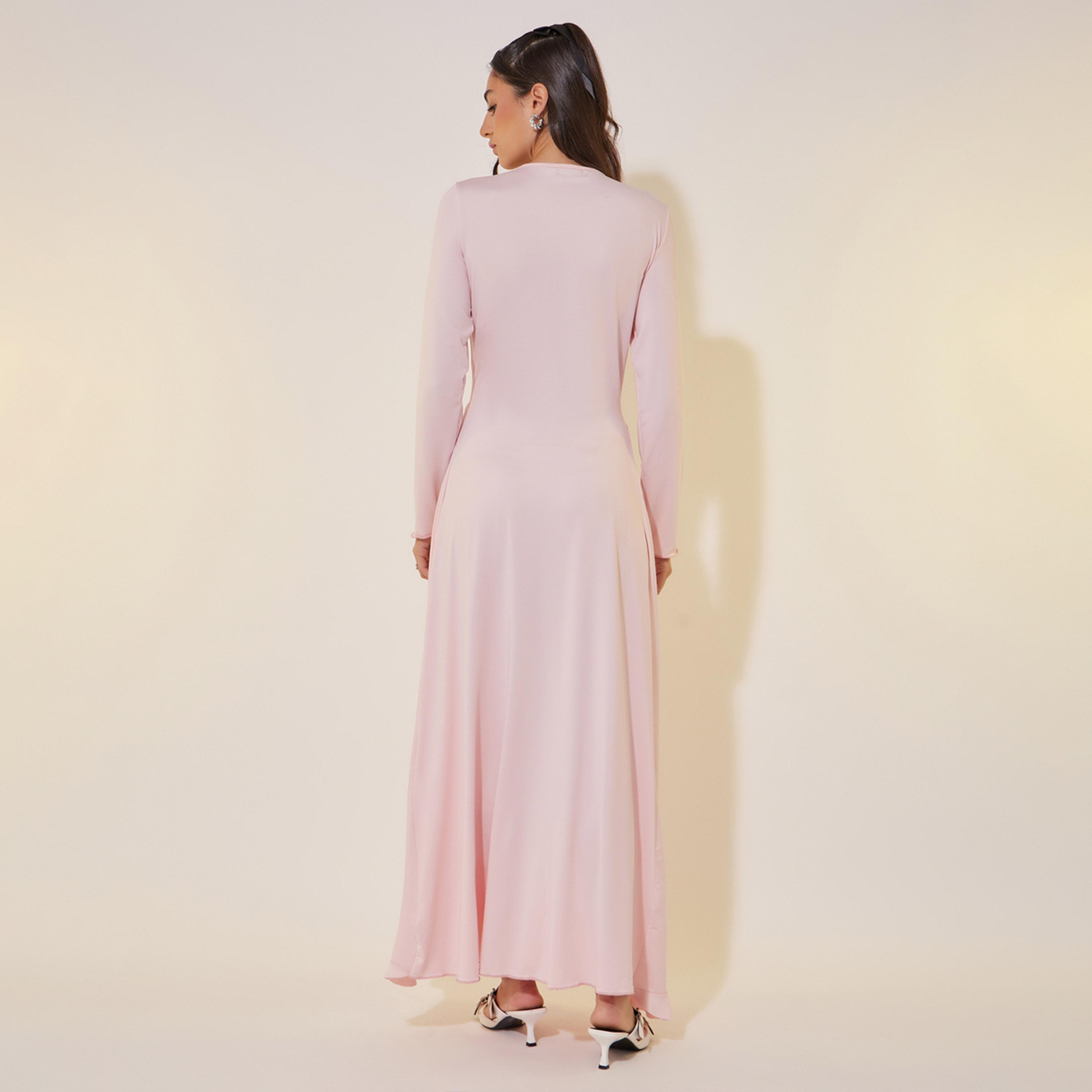 فستان طويل سادة بحافة كشكش-women-clothing-dresses-image-1