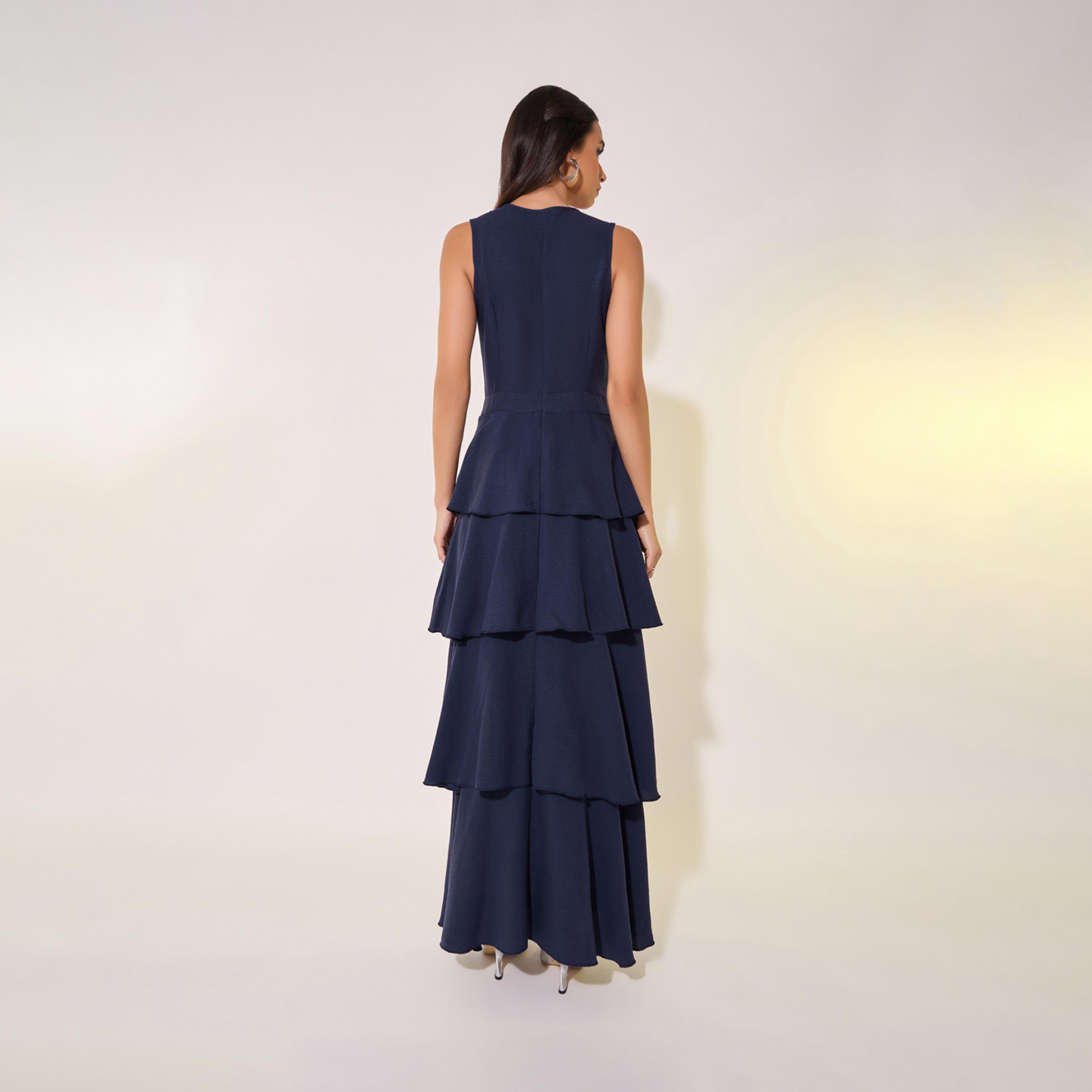 Take Two Solid Sleeveless Tiered Maxi Dress with Button Detail-women-clothing-dresses-image-6