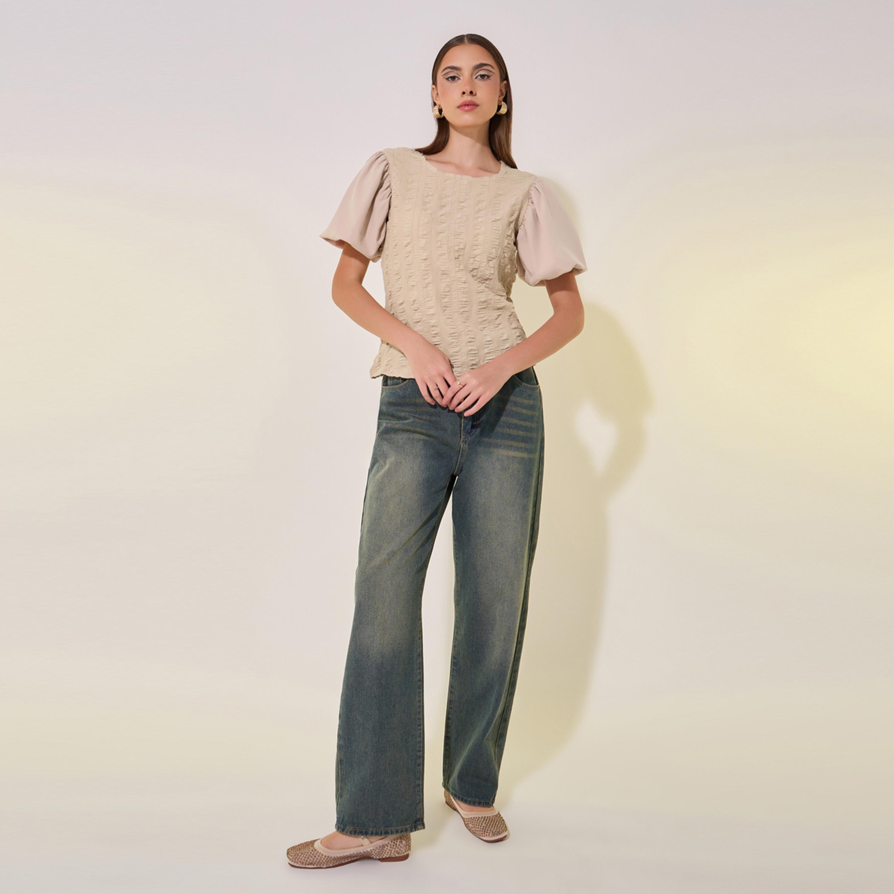 Take Two Textured Puff Sleeve Regular Fit Top-women-clothing-shirtsandblouses-blouses-image-3