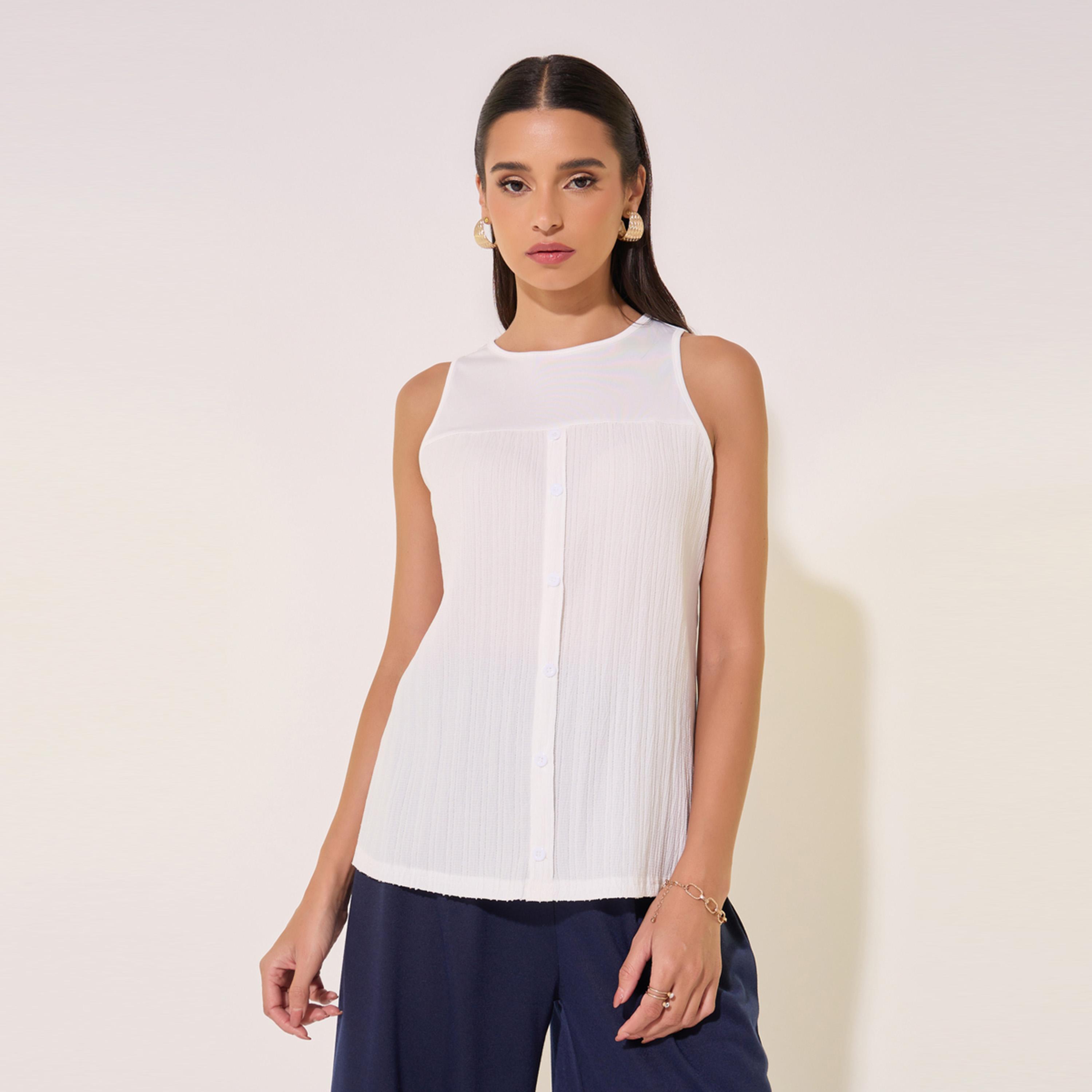 Take Two Textured Sleeveless Round Neck Top-women-clothing-shirtsandblouses-blouses-image-1