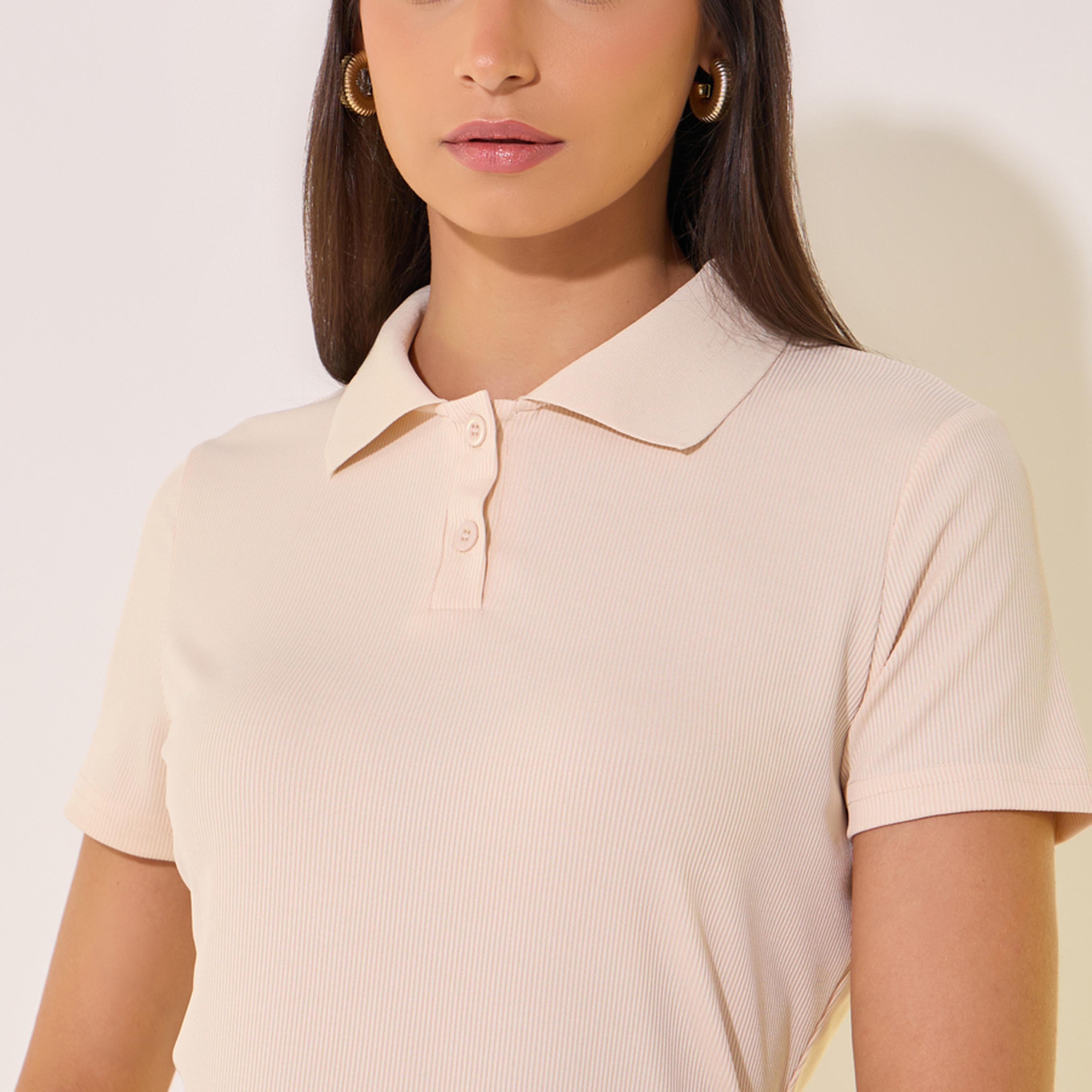 Take Two Textured Regular Fit Polo Neck T-Shirt-women-clothing-tshirts-image-4