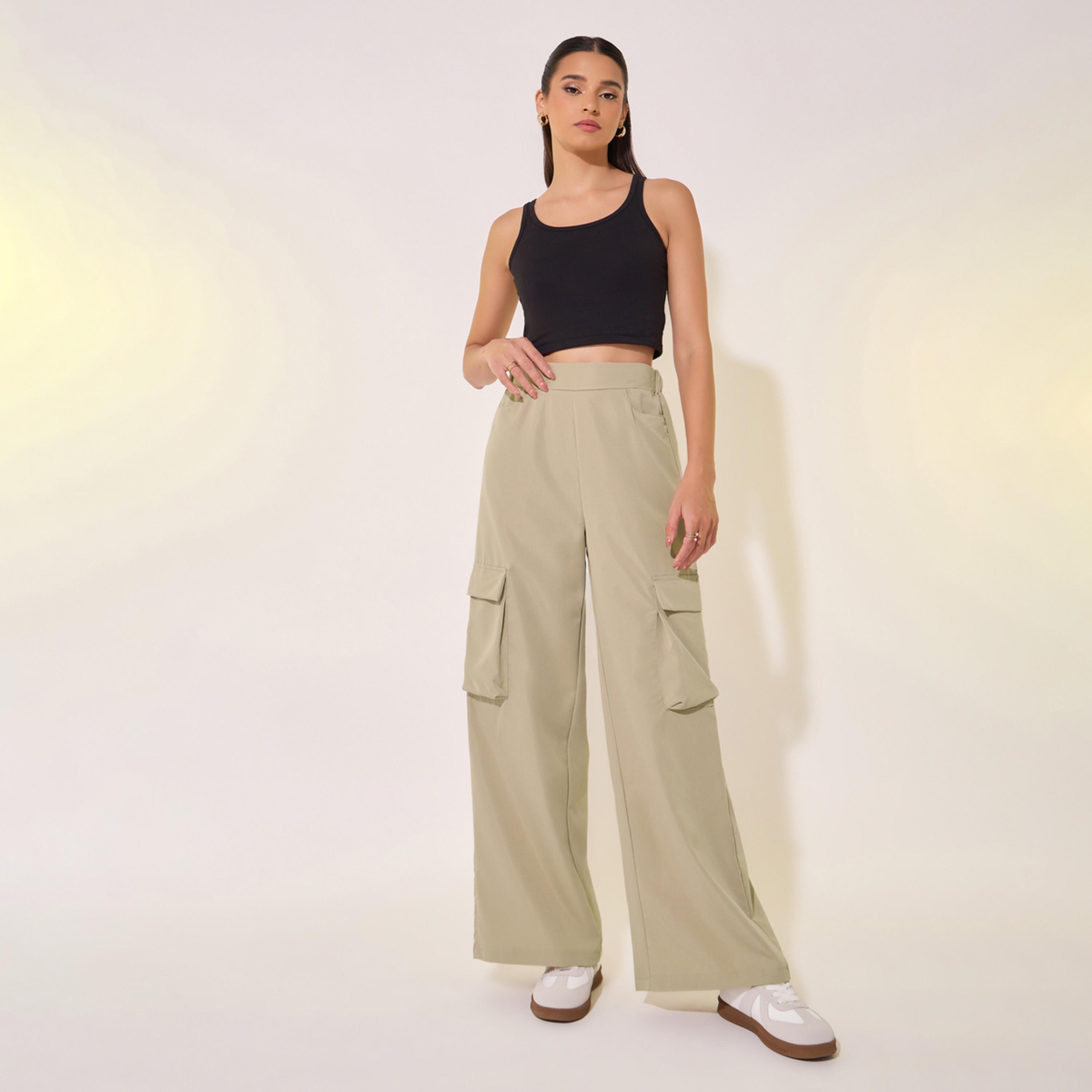 Take Two Solid Mid-Rise Wide Leg Cargo Pants-women-clothing-bottoms-trousers-image-1