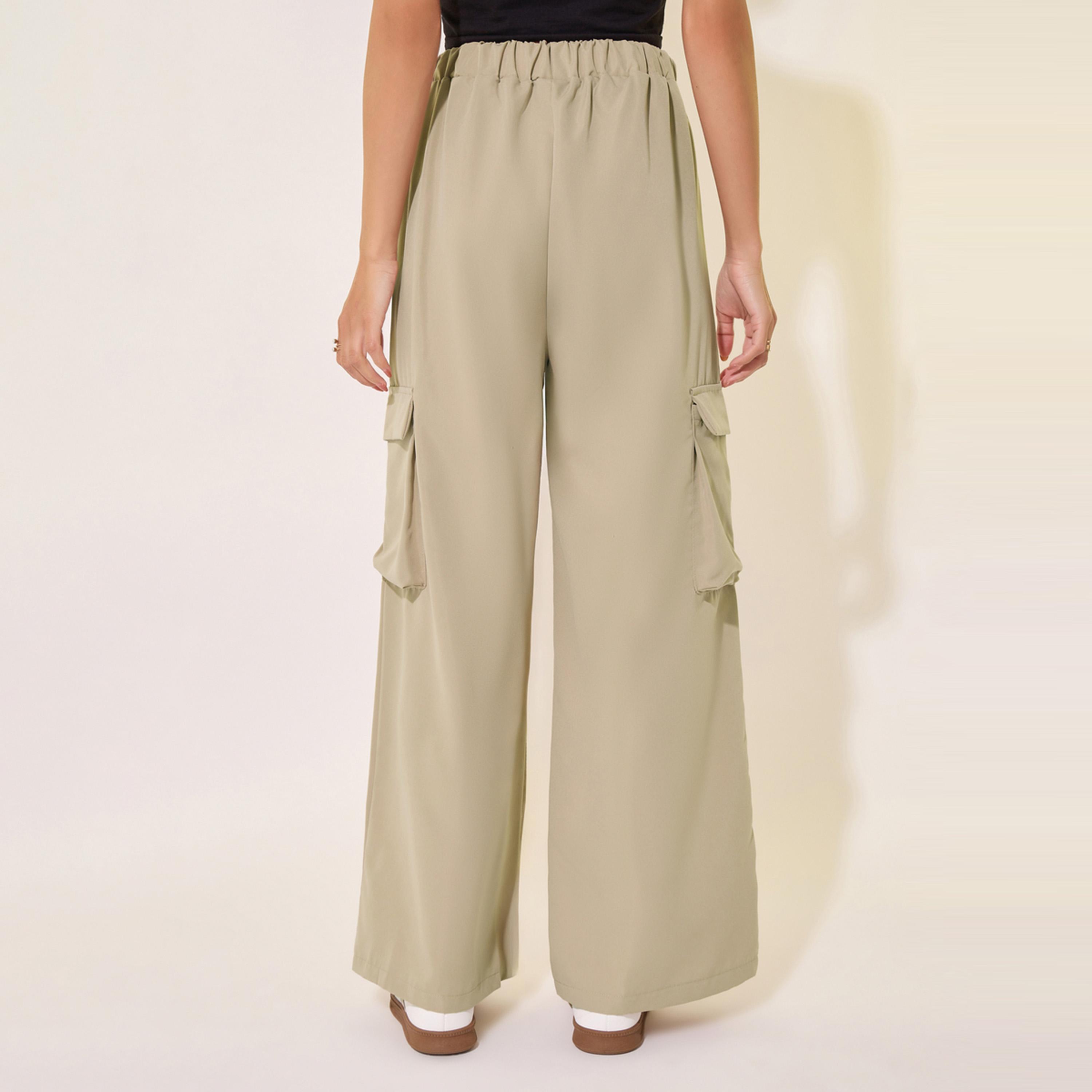Take Two Solid Mid-Rise Wide Leg Cargo Pants-women-clothing-bottoms-trousers-image-4