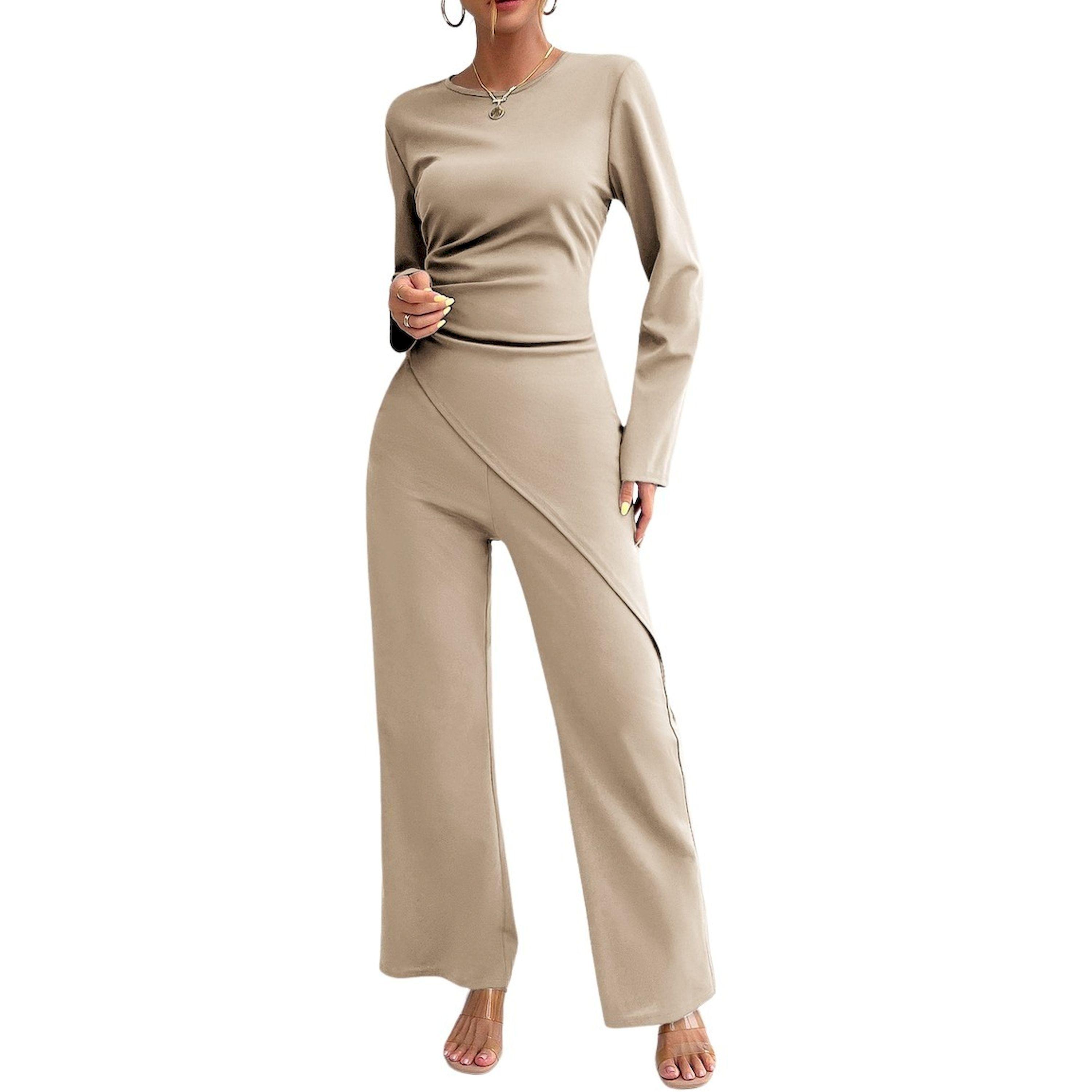 Take Two Solid Asymmetric Hem Long Sleeve Top and Straight Leg Pants Set-women-clothing-coordsets-image-3