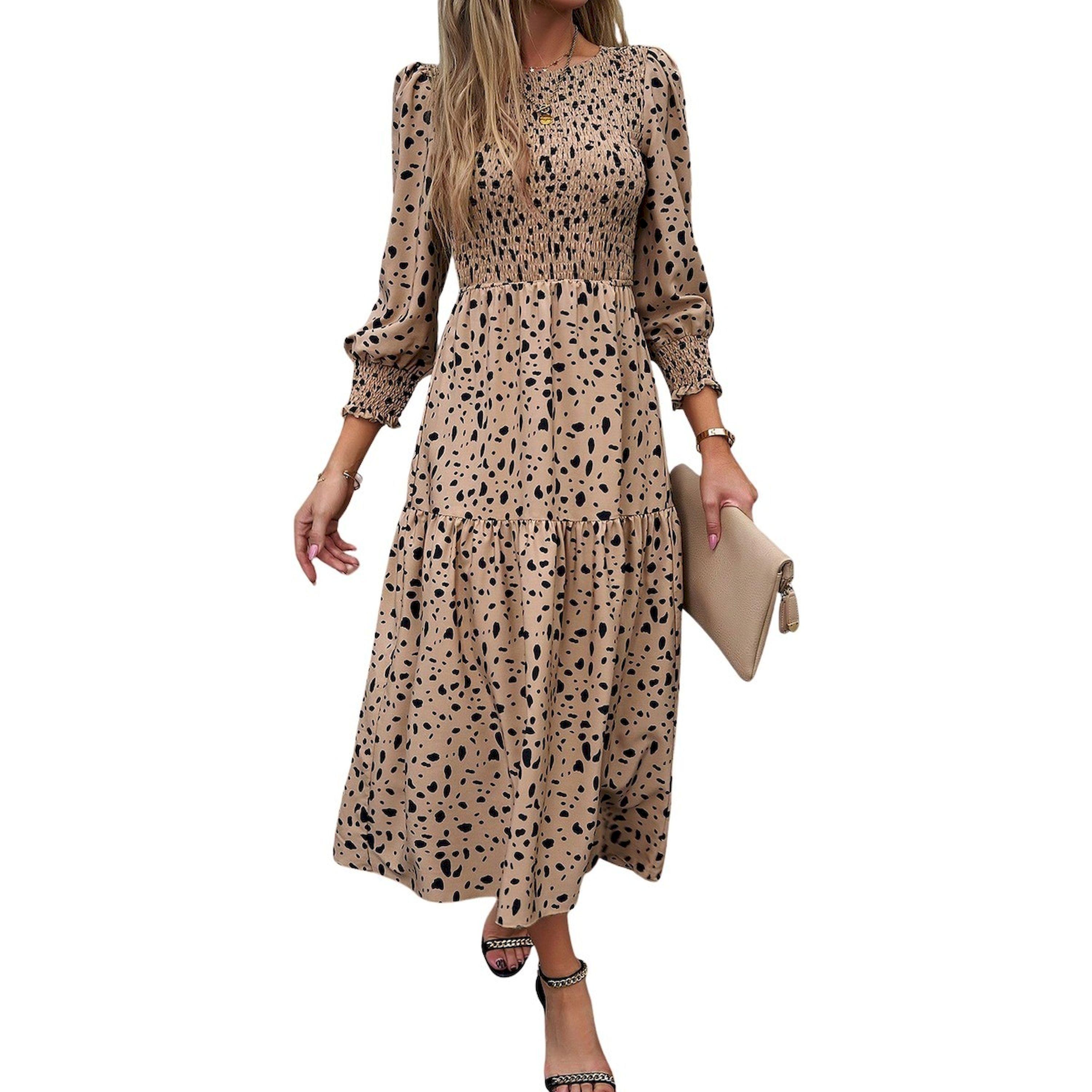 Take Two Allover Print Smocking Detail Long Sleeve Midi Dress-women-clothing-dresses-image-3
