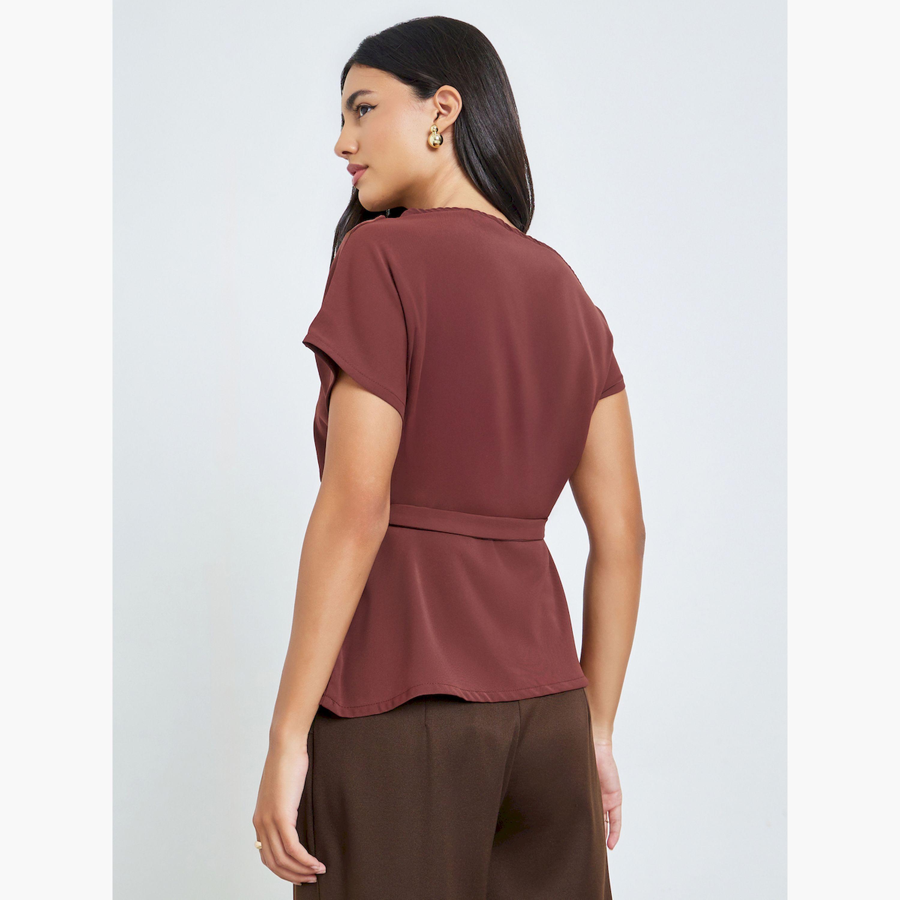 Styli Brown One-Shoulder Blouse with Belt Detail-women-clothing-shirtsandblouses-blouses-image-4