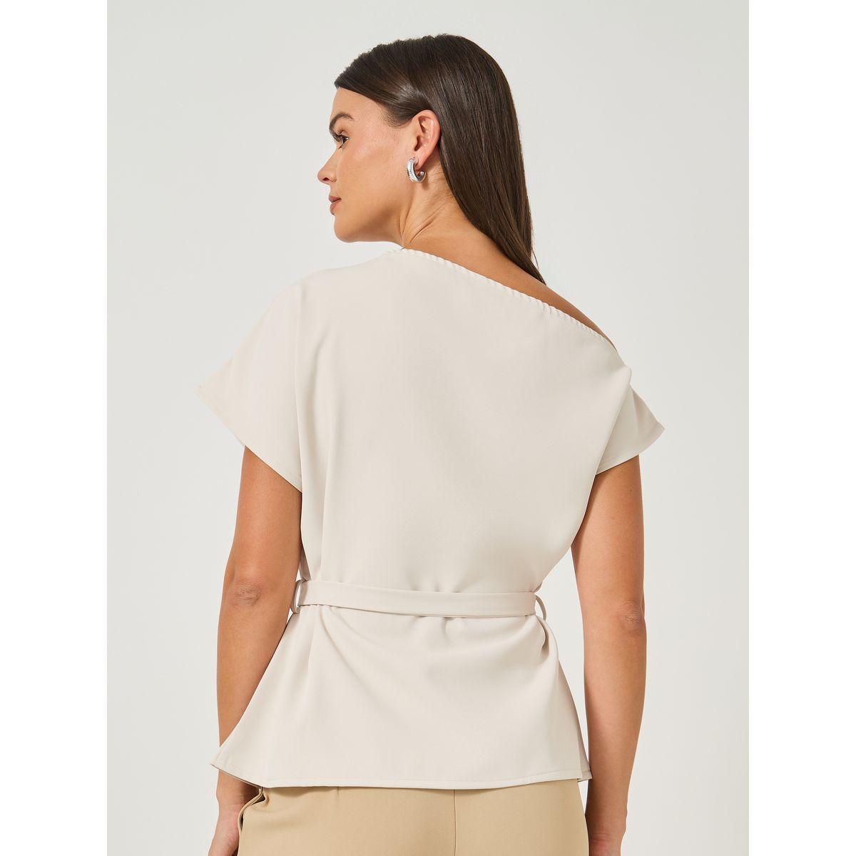 Styli Asymmetric Neck Short Sleeves Belted Top-women-clothing-shirtsandblouses-blouses-image-5