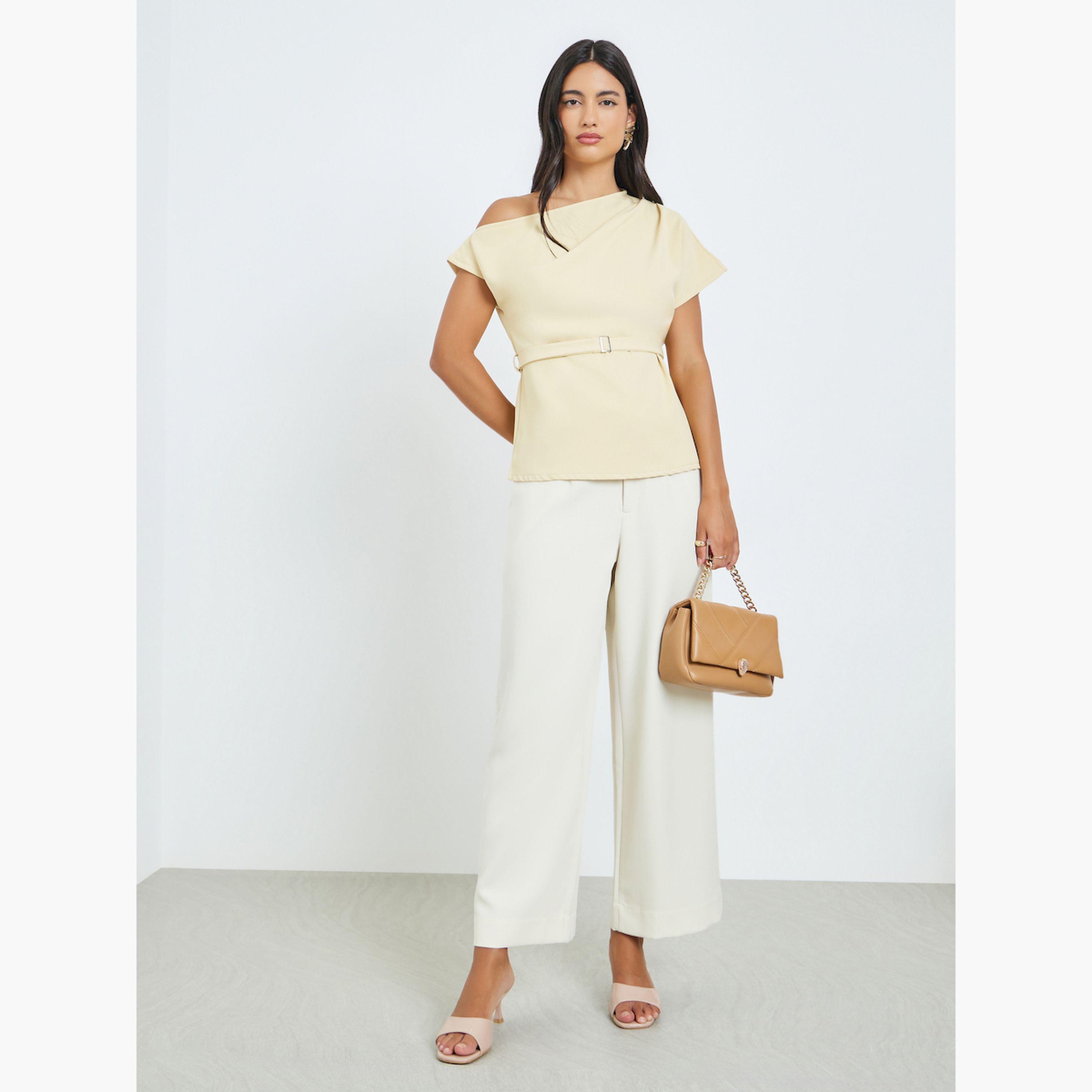 Styli Yellow One-Shoulder Blouse with Belt Detail-women-clothing-shirtsandblouses-blouses-image-2