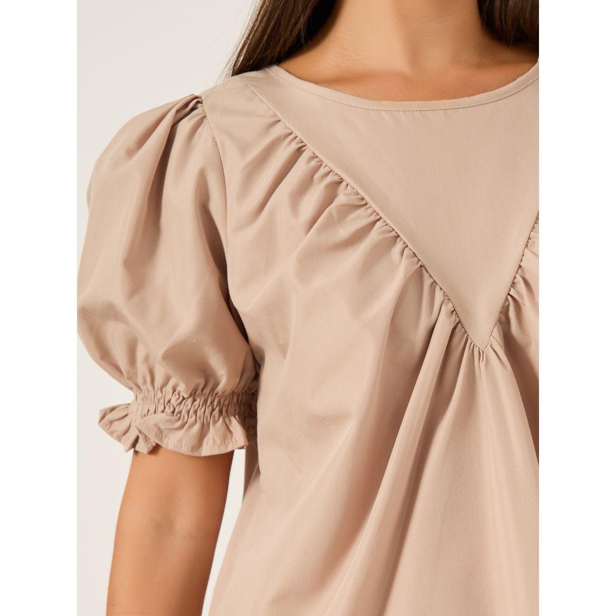 بلوزة سادة بأكمام منفوخة وتفاصيل مكبلة-women-clothing-shirtsandblouses-blouses-image-3