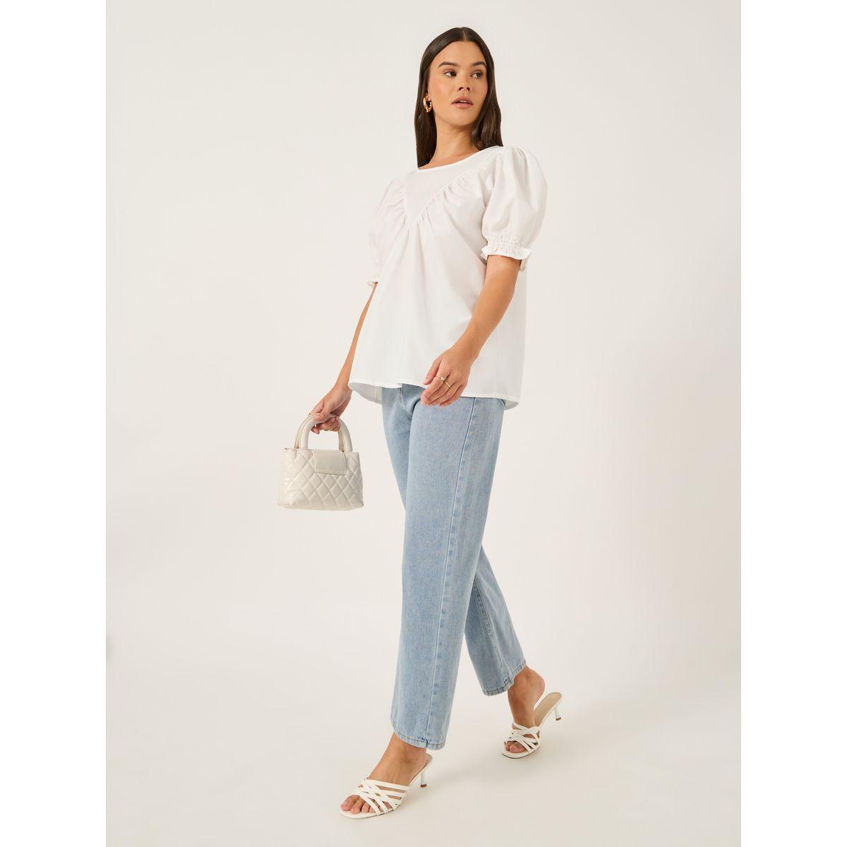 بلوزة سادة بأكمام منفوخة وتفاصيل مكبلة-women-clothing-shirtsandblouses-blouses-image-2