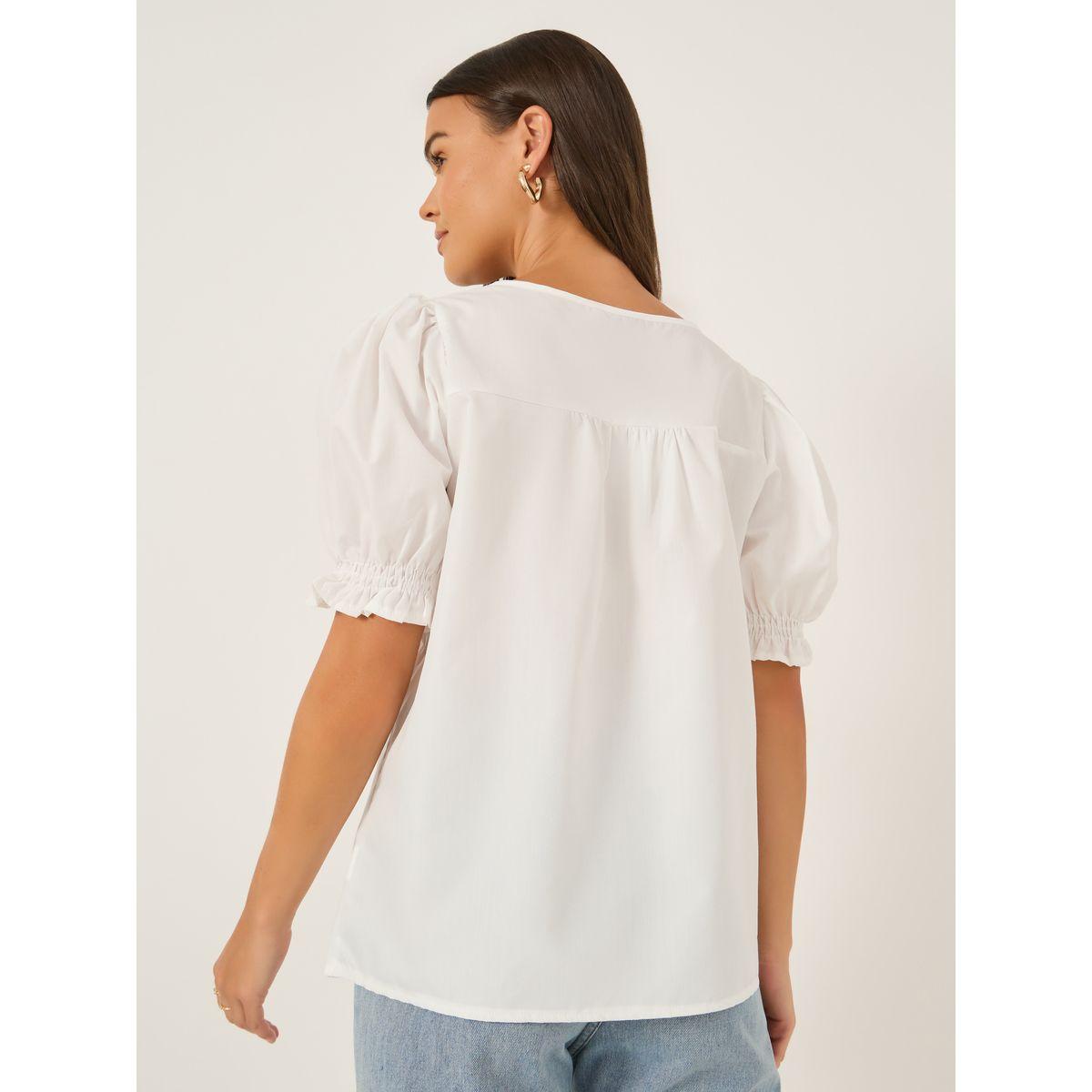 Styli Solid Puff Sleeves Top with Smocked Cuffs-women-clothing-shirtsandblouses-blouses-image-4