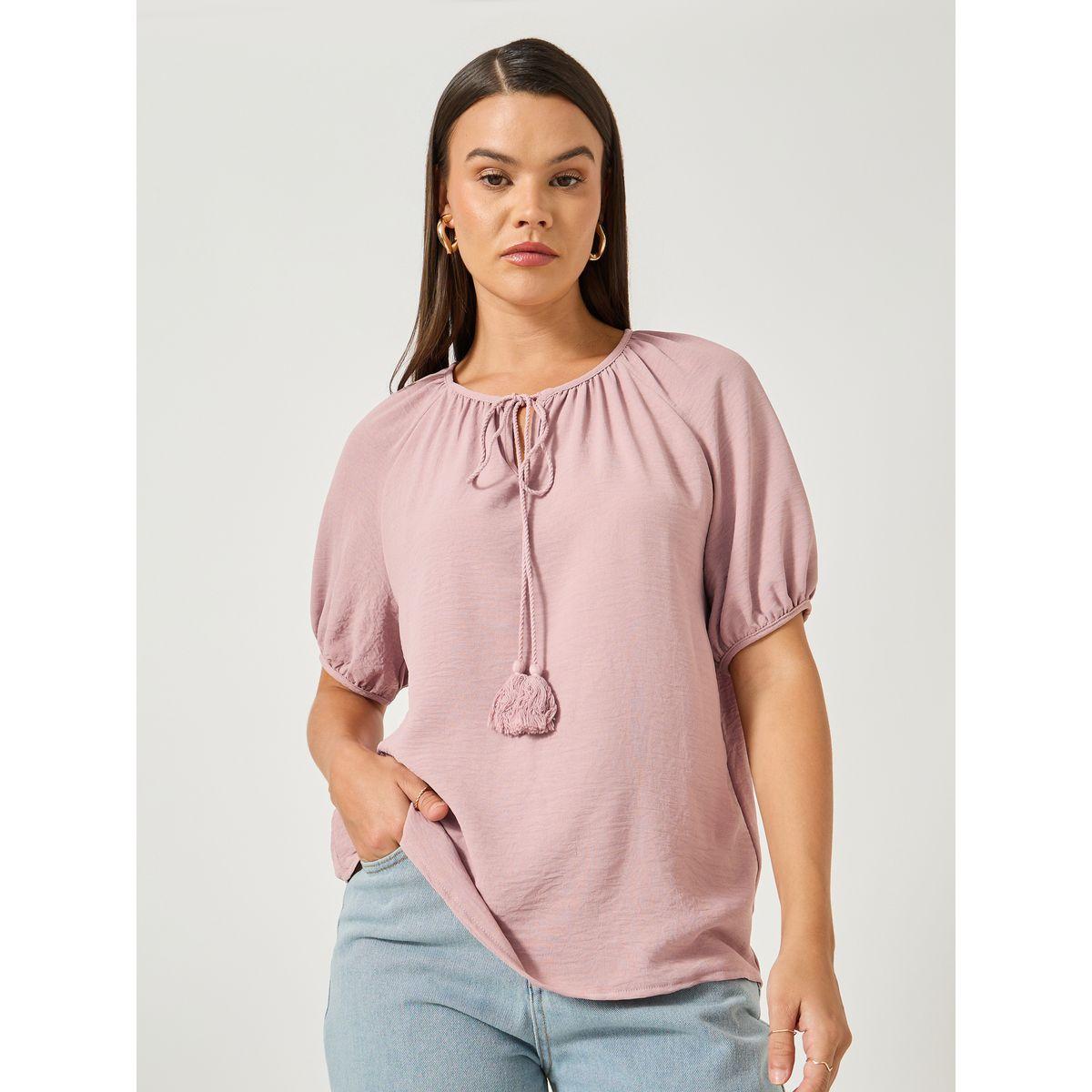 بلوزة بأكمام منفوخة مع تفاصيل ربطة-women-clothing-shirtsandblouses-blouses-image-1