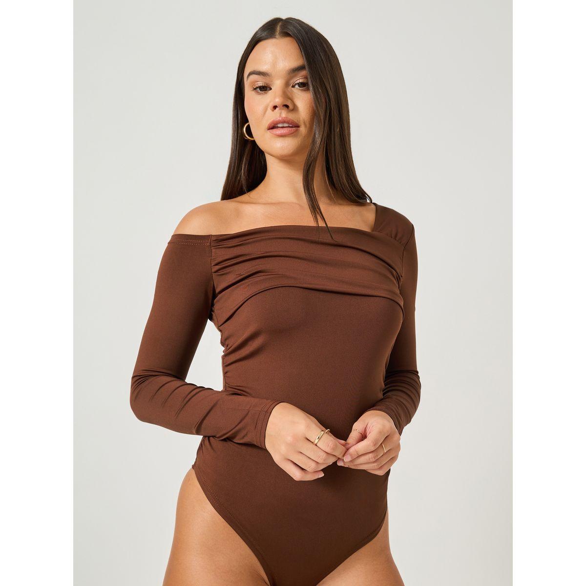 Styli Asymmetric Neck Pleated Detail Bodysuit-women-clothing-shirtsandblouses-blouses-image-1