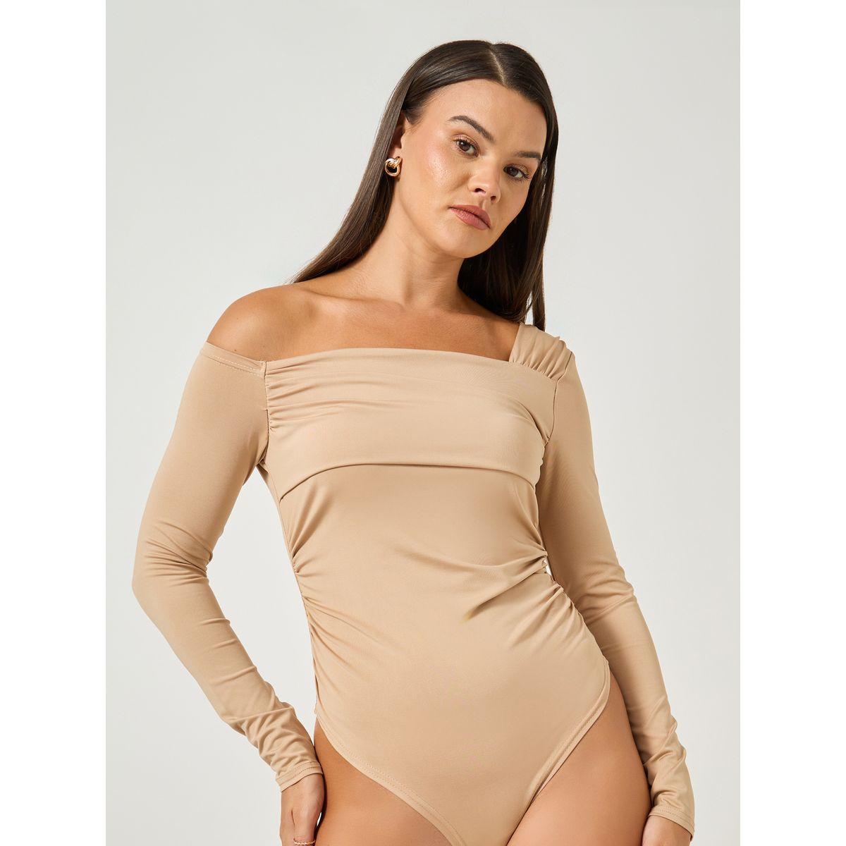 Styli Asymmetric Neck Pleated Detail Bodysuit-women-clothing-shirtsandblouses-blouses-image-1
