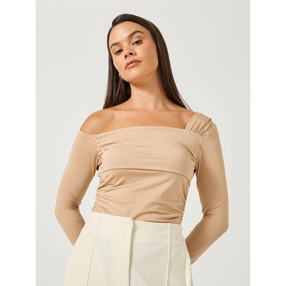 Styli Asymmetric Neck Pleated Detail Bodysuit-women-clothing-shirtsandblouses-blouses-image-3