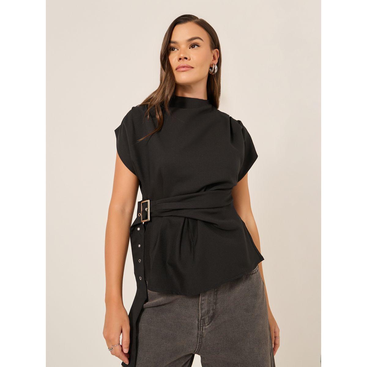Styli High Neck Sleeveless Belted Top-women-clothing-shirtsandblouses-blouses-image-1