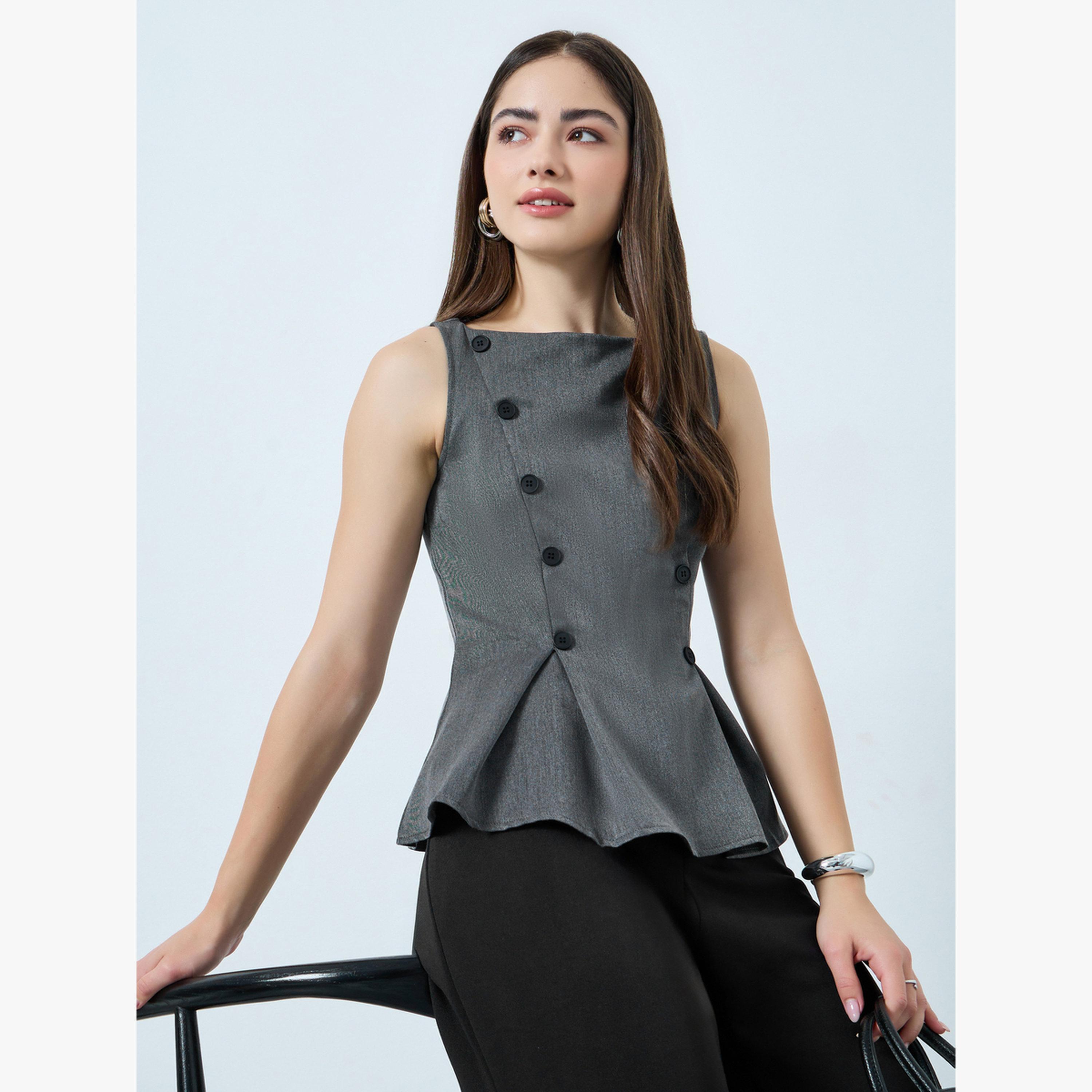 بلوزة بدون أكمام بحافة كشكش وتفاصيل أزرار-women-clothing-shirtsandblouses-blouses-image-3