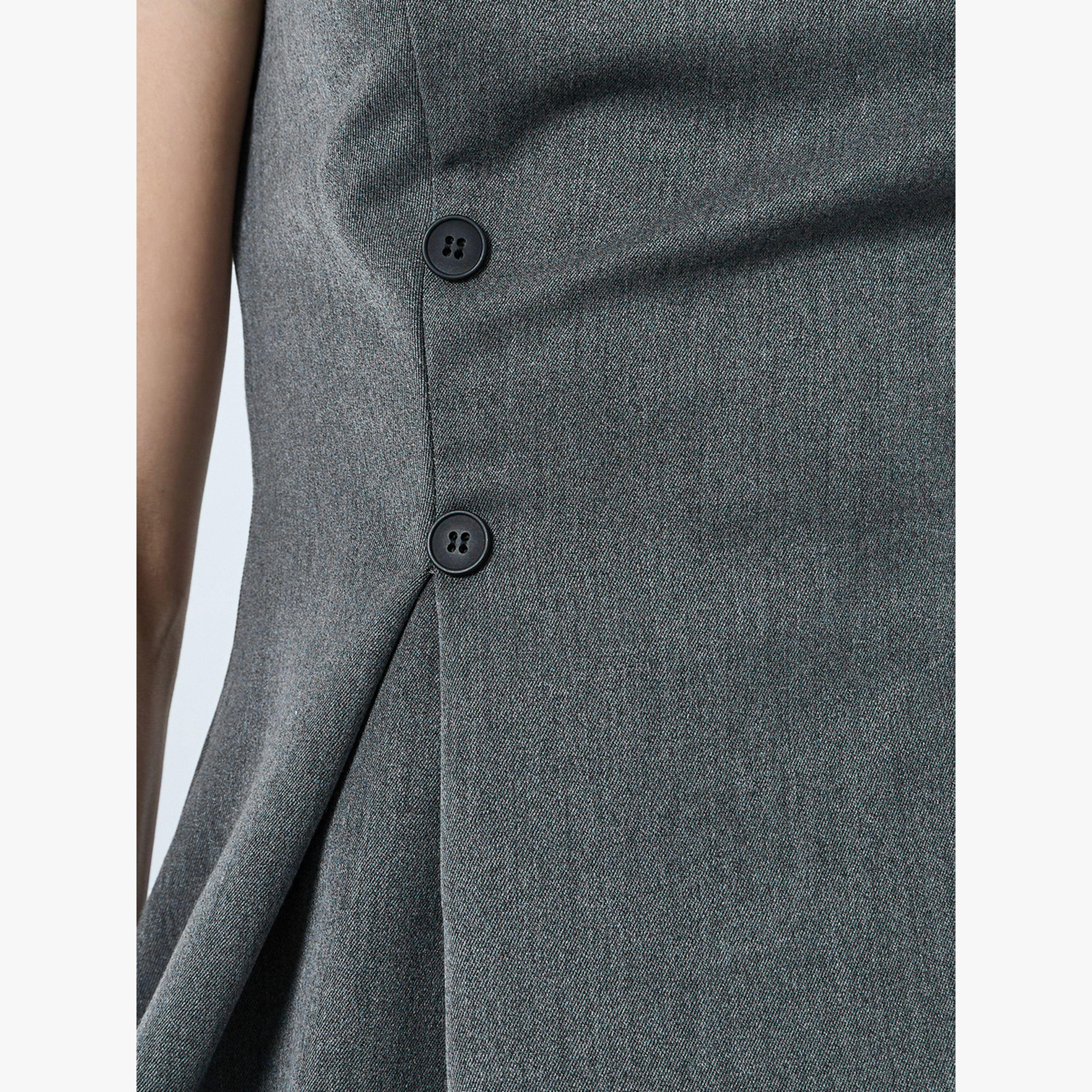 Styli Dark Grey Tailored Peplum Top with Button Detail-women-clothing-shirtsandblouses-blouses-image-5