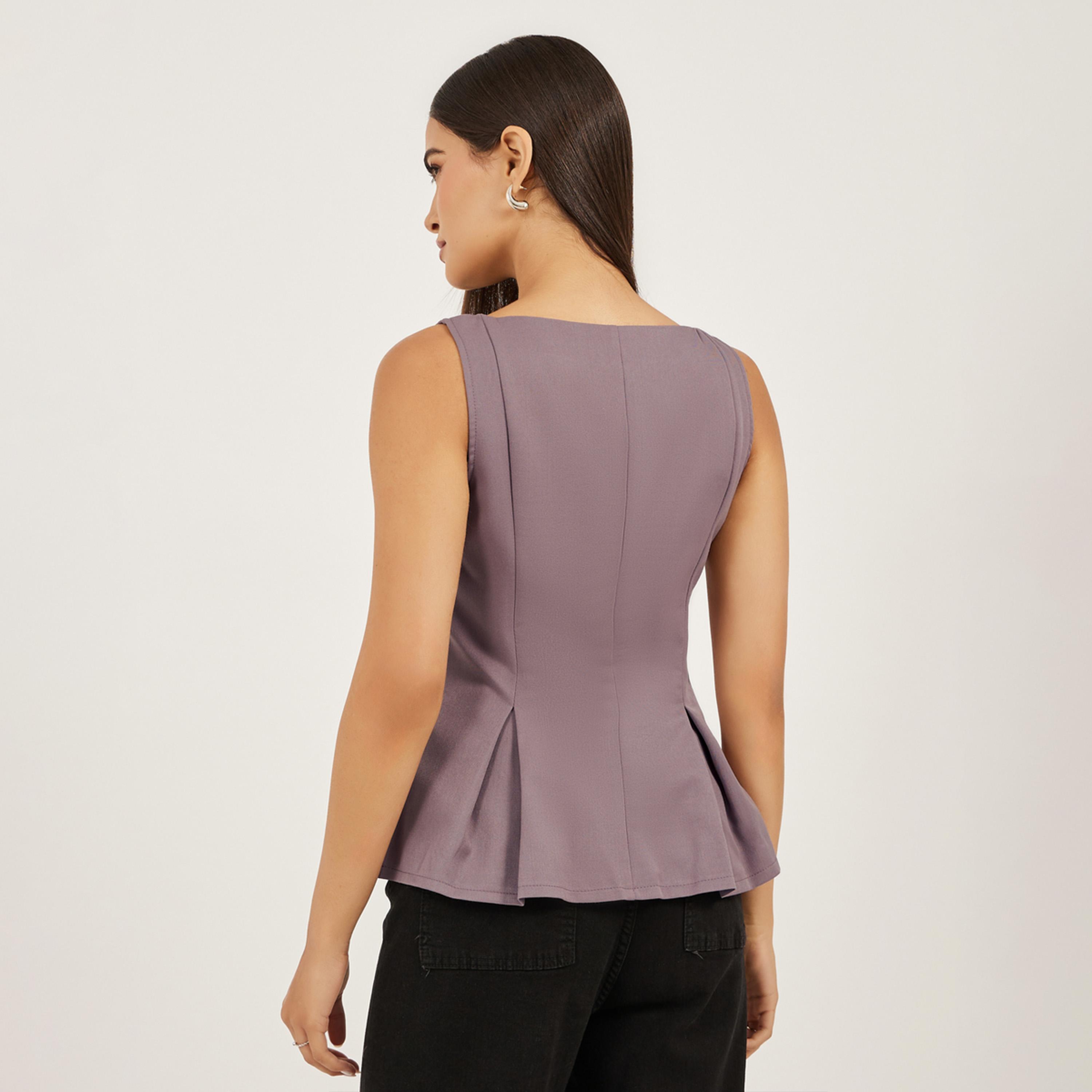 Styli Contrast Double Breasted Button Detail Peplum Top-women-clothing-shirtsandblouses-blouses-image-4