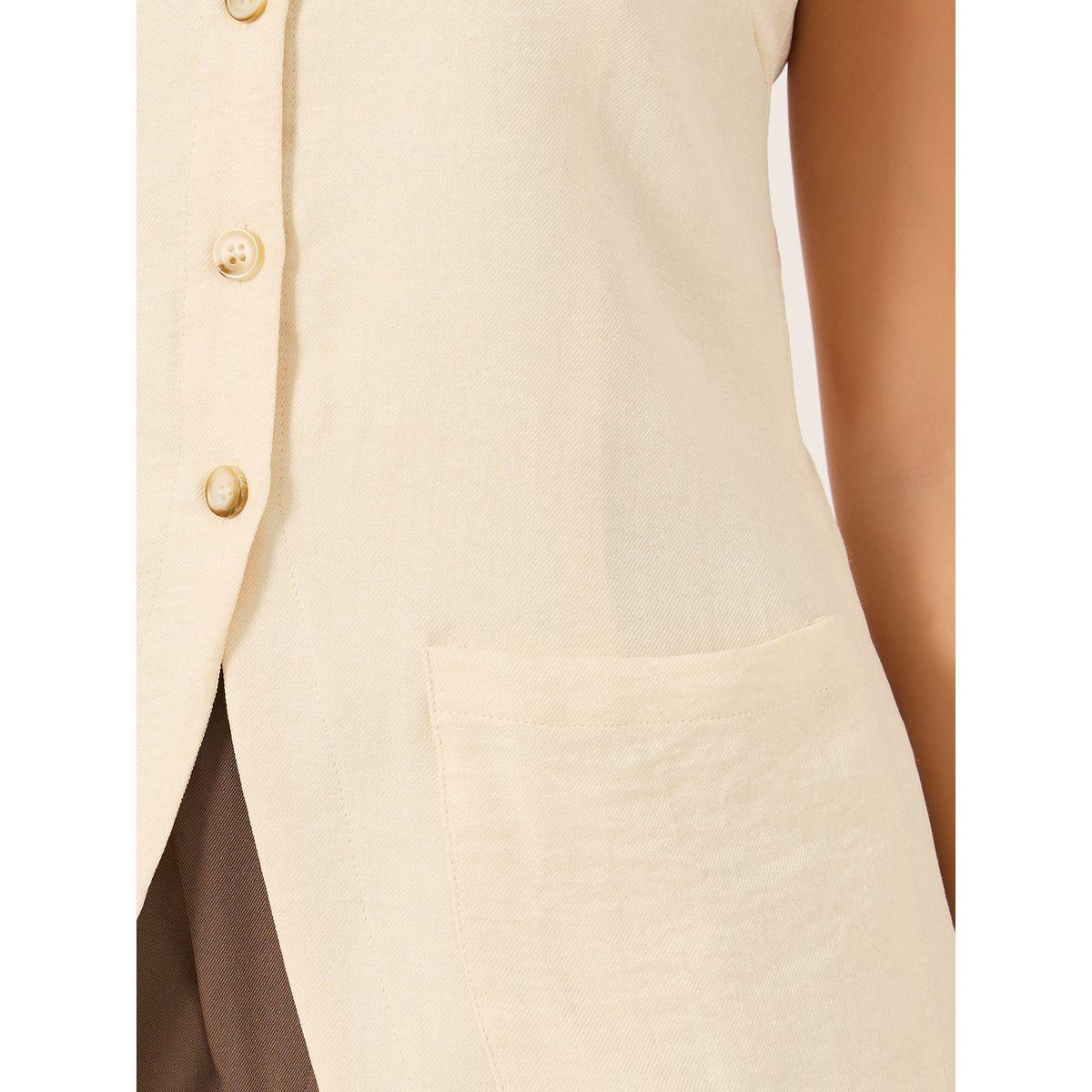 Styli Plain Linen Look Longline Waistcoat with Curved Hem-women-clothing-coatsandjackets-waistcoats-image-3